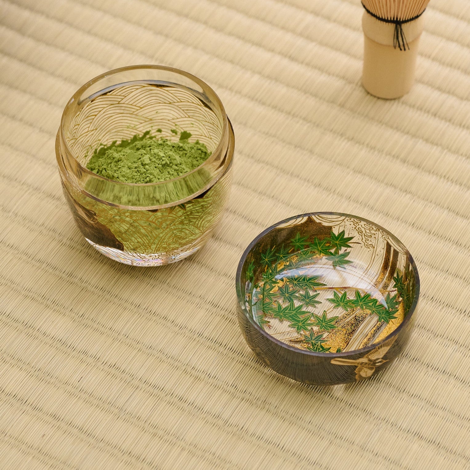 Wagtails at the Waterfall Natsume Matcha Container