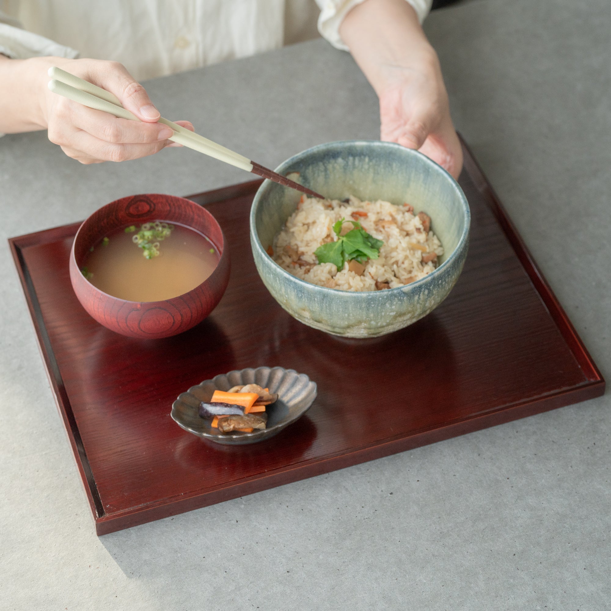 Wood Grained Lacquerware Serving Tray