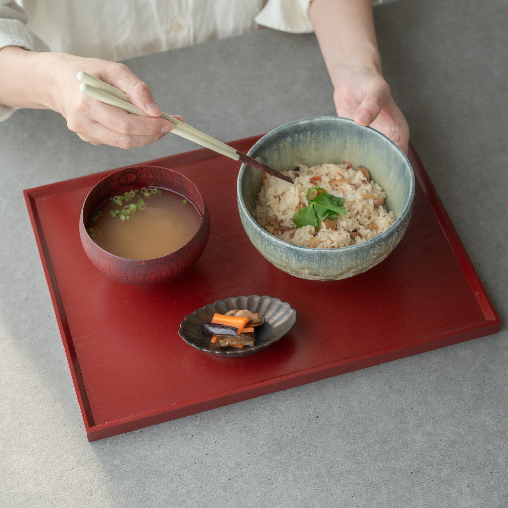 Wood Grained Lacquerware Serving Tray