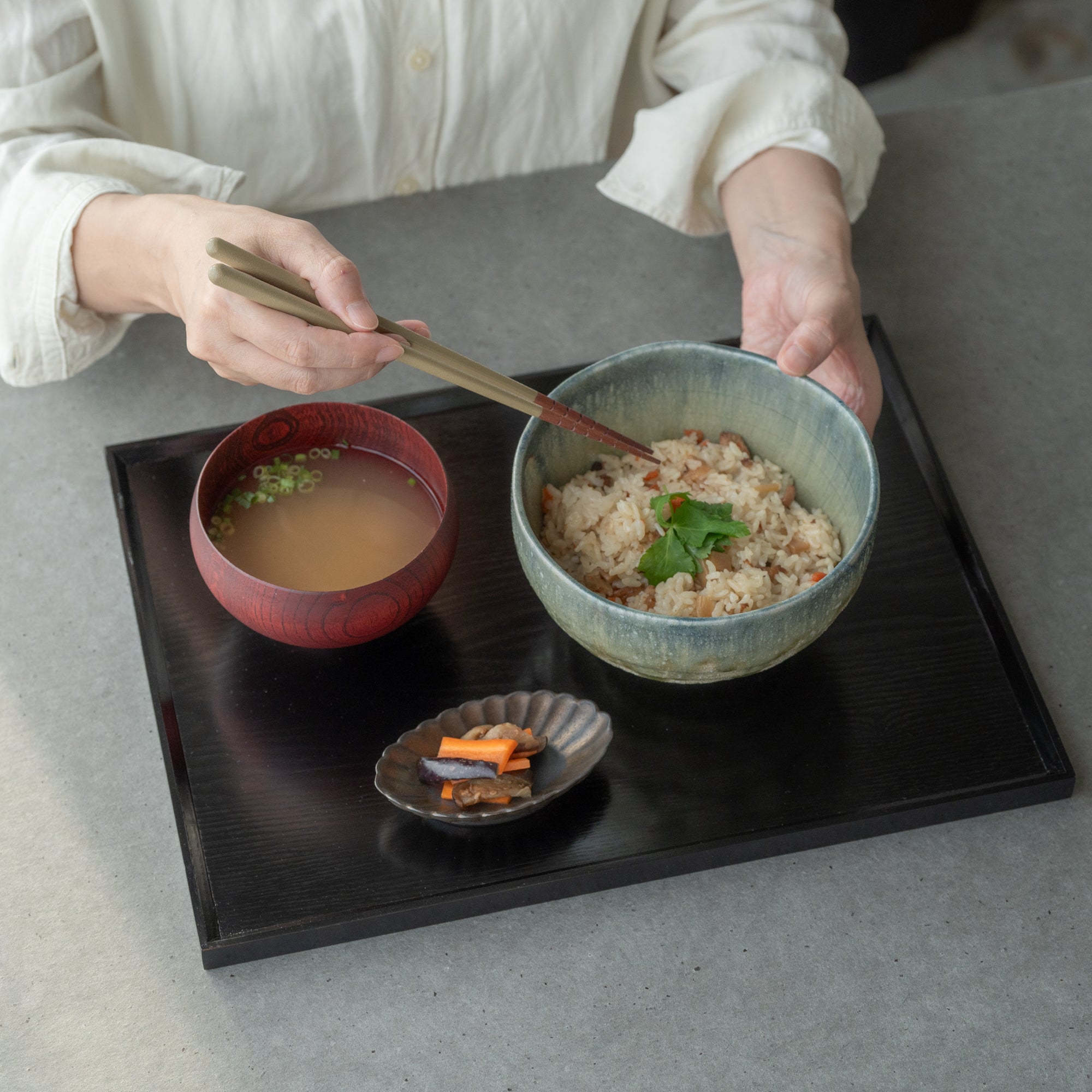 Wood Grained Lacquerware Serving Tray