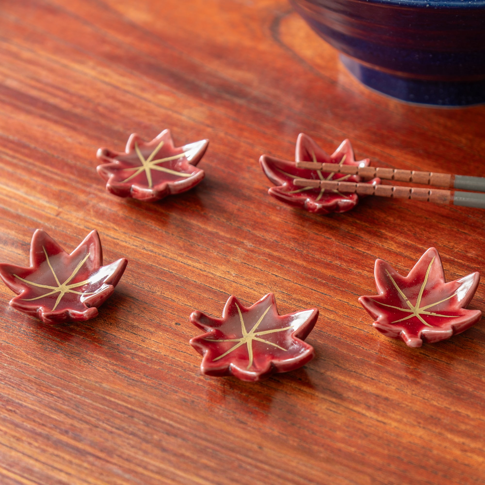 Red Autumn Leaves Chopstick Rest Set