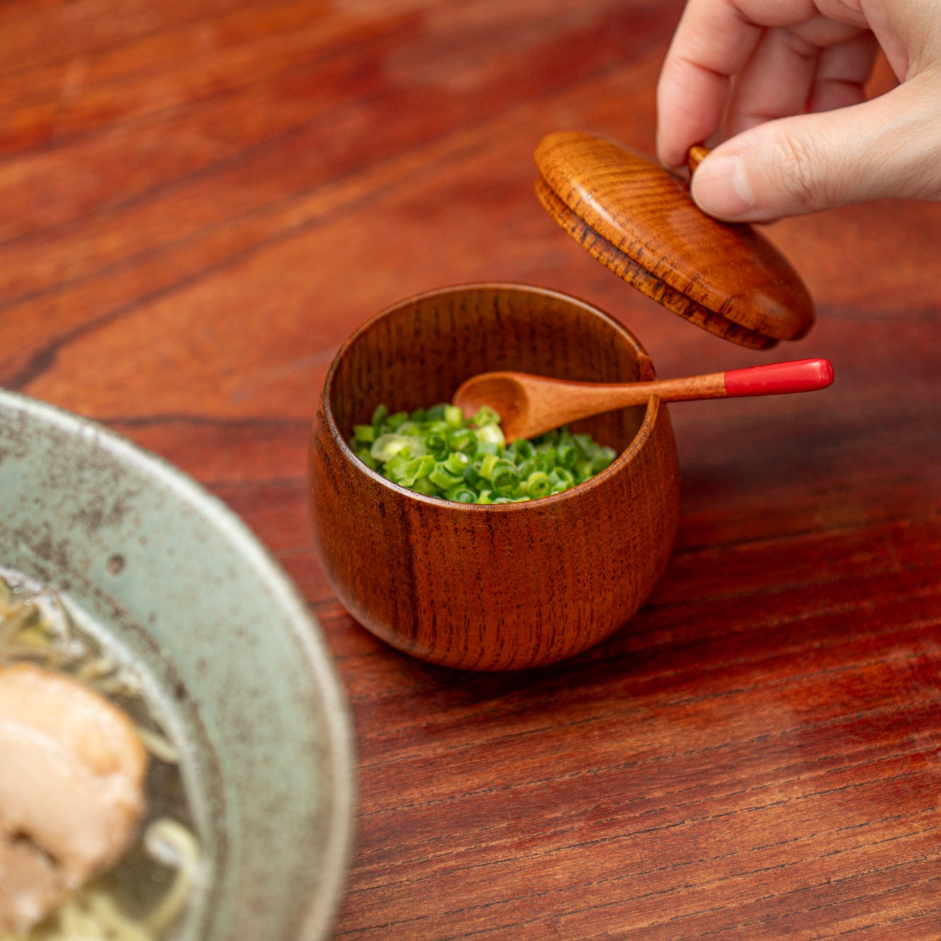 Wood Grain Spice Container with Spoon