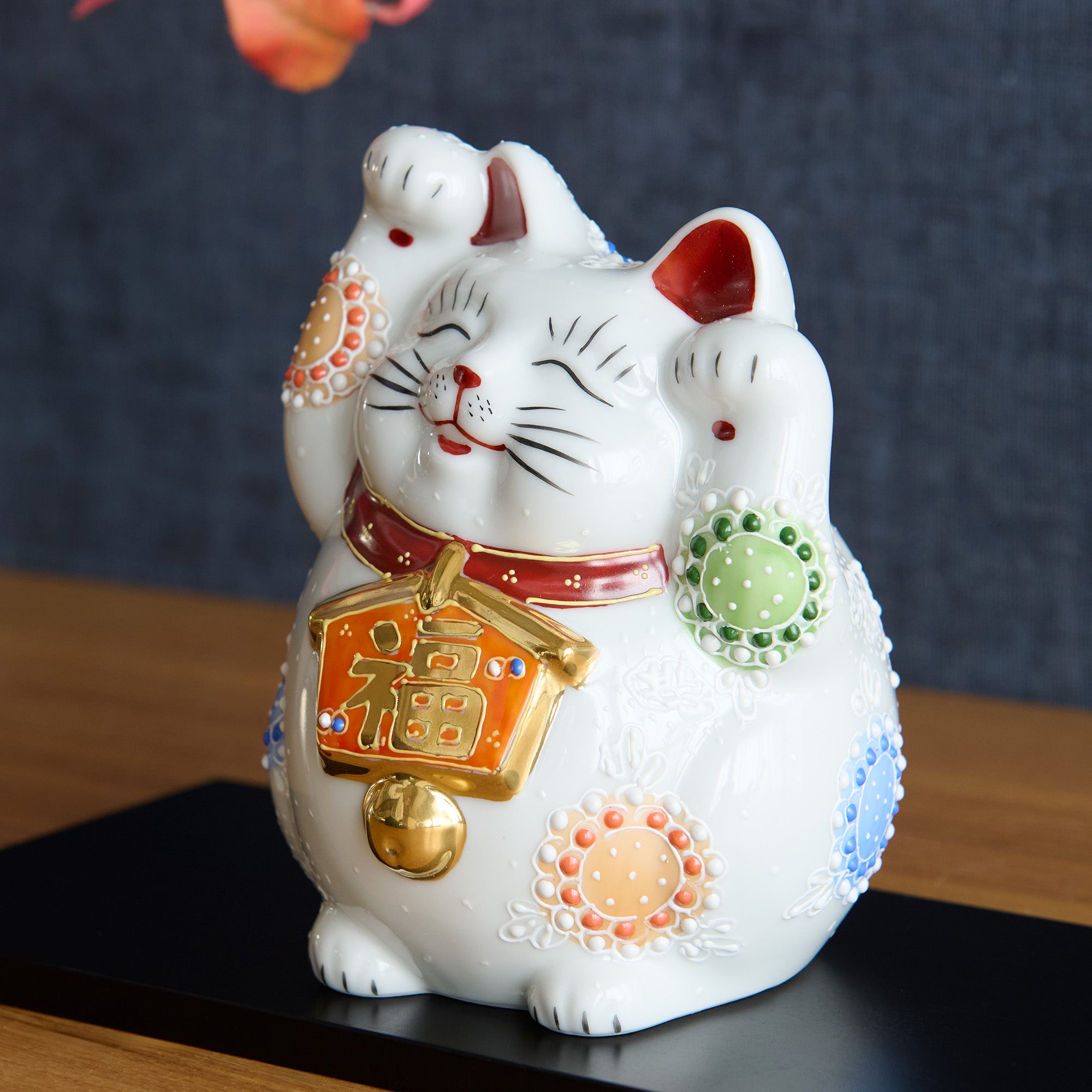 White Two Paws Raised Lucky Cat