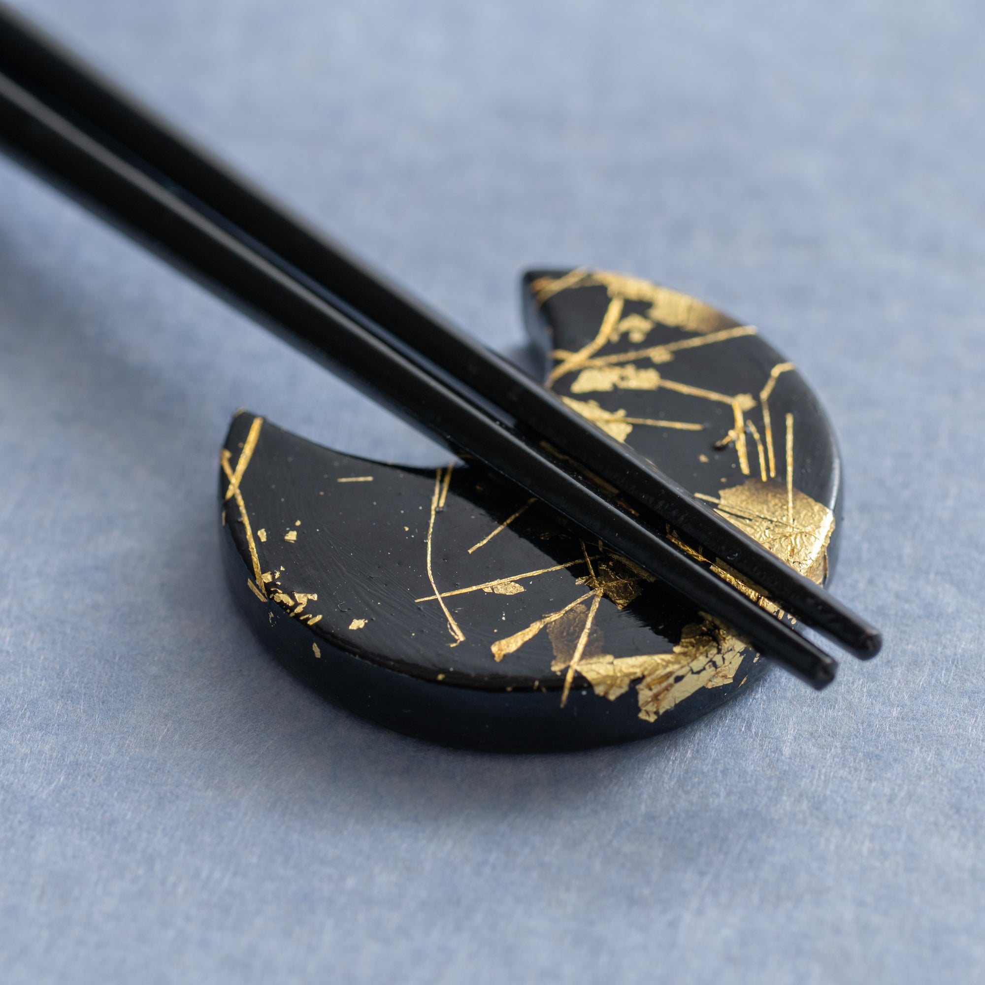 Gold & Silver Leaf Chopsticks Pair Set with Chopstick Rests