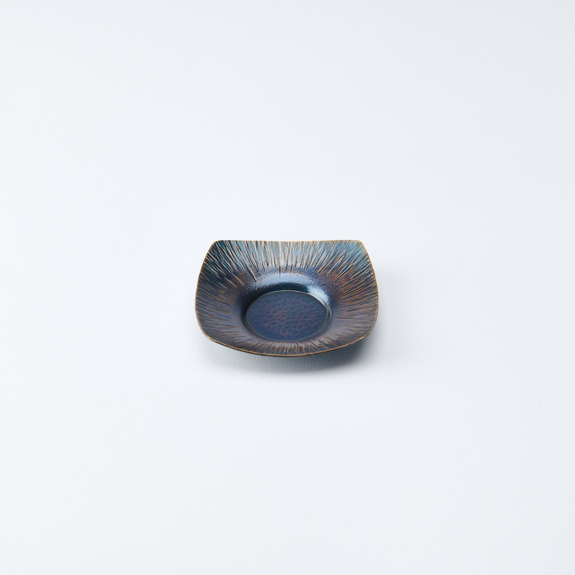 Square Indigo Blue And Golden Brown Teacup Saucer