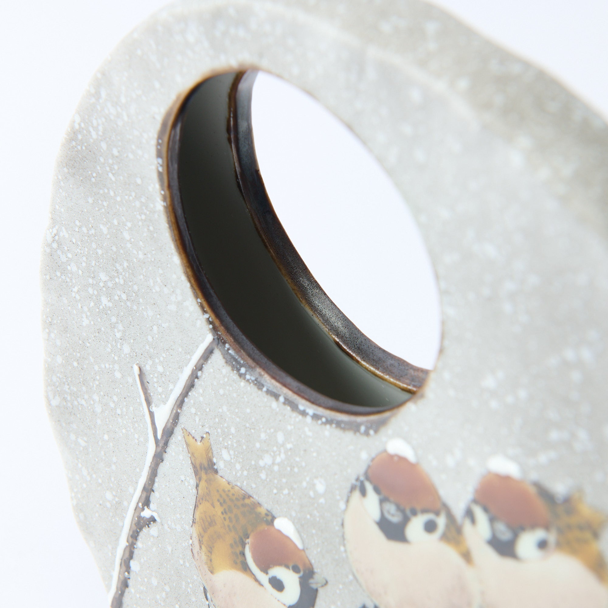 Snow and Sparrows Round-Window Japanese Flower Vase