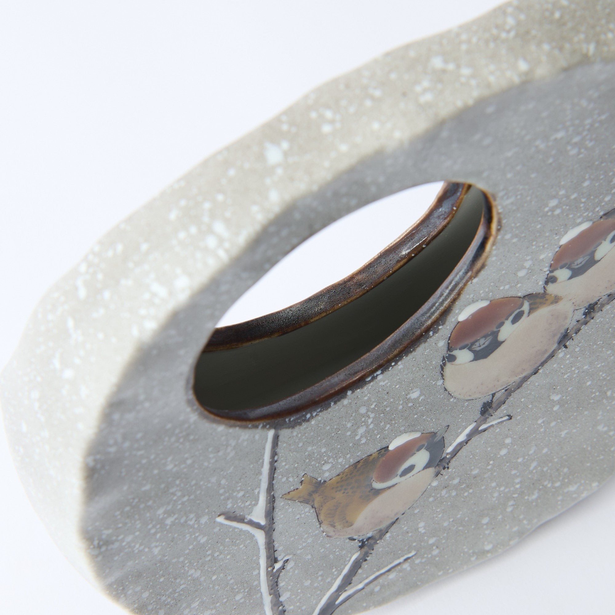 Snow and Sparrows Round-Window Japanese Flower Vase