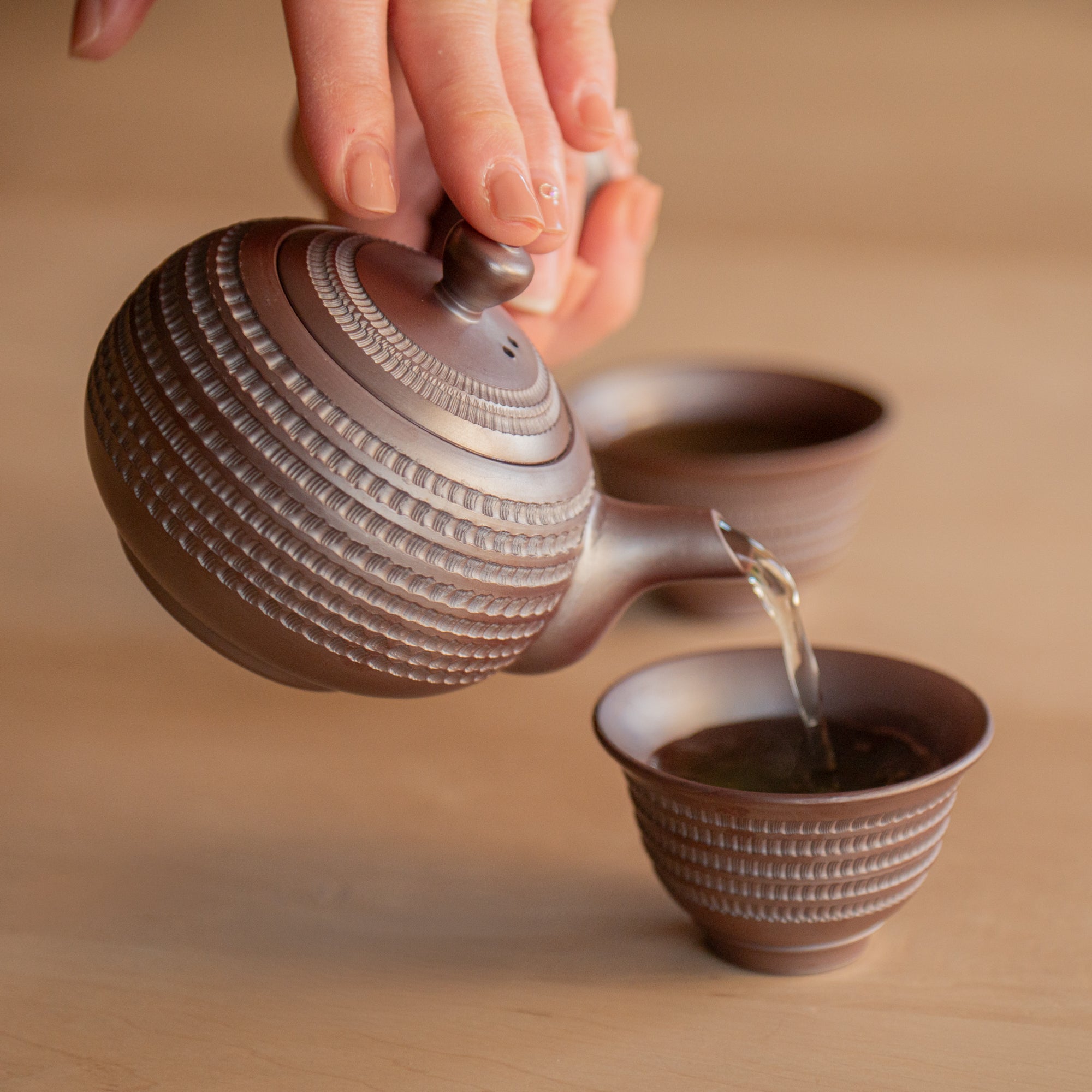 Linear Carving Japanese Tea Set