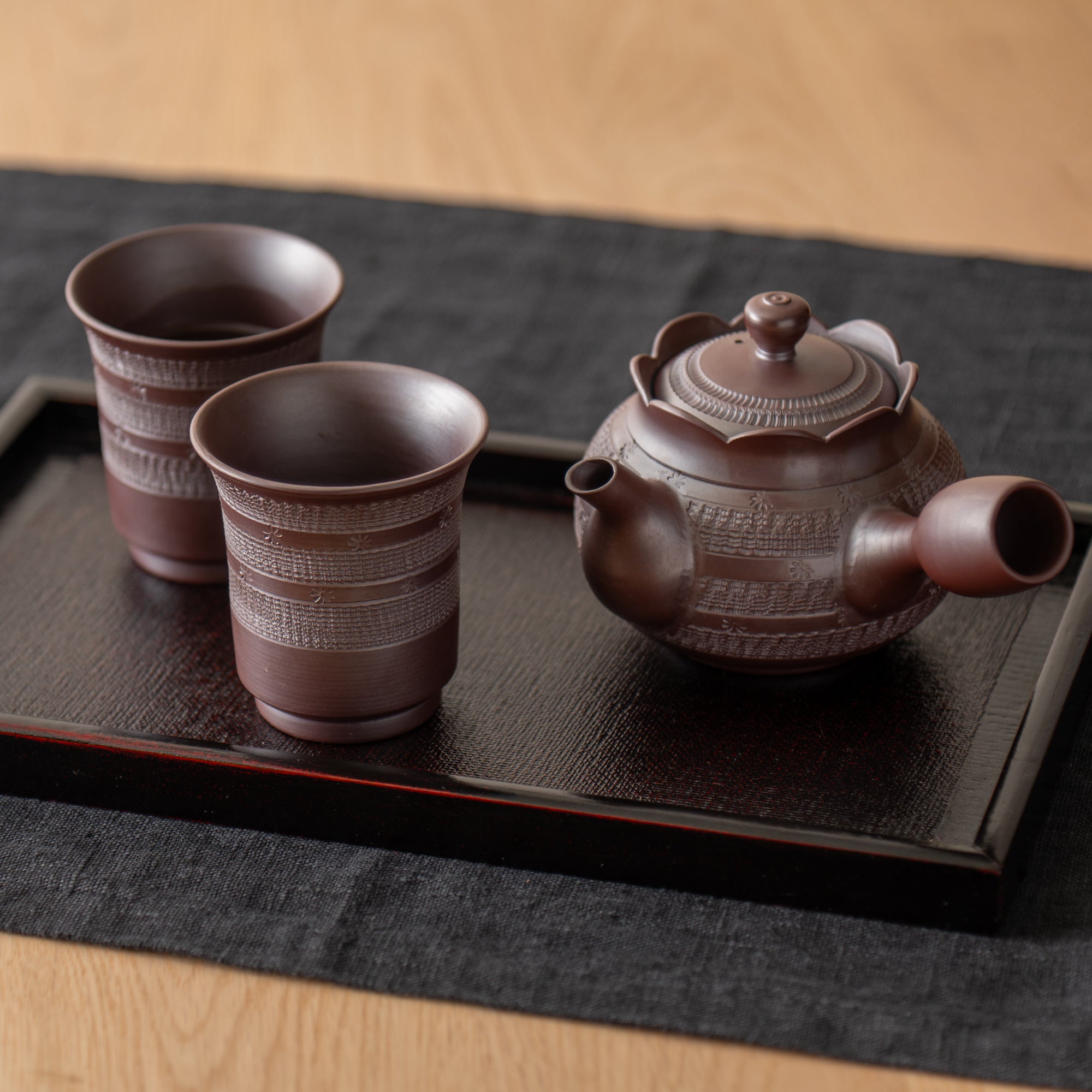 Floral Carving Japanese Tea Set