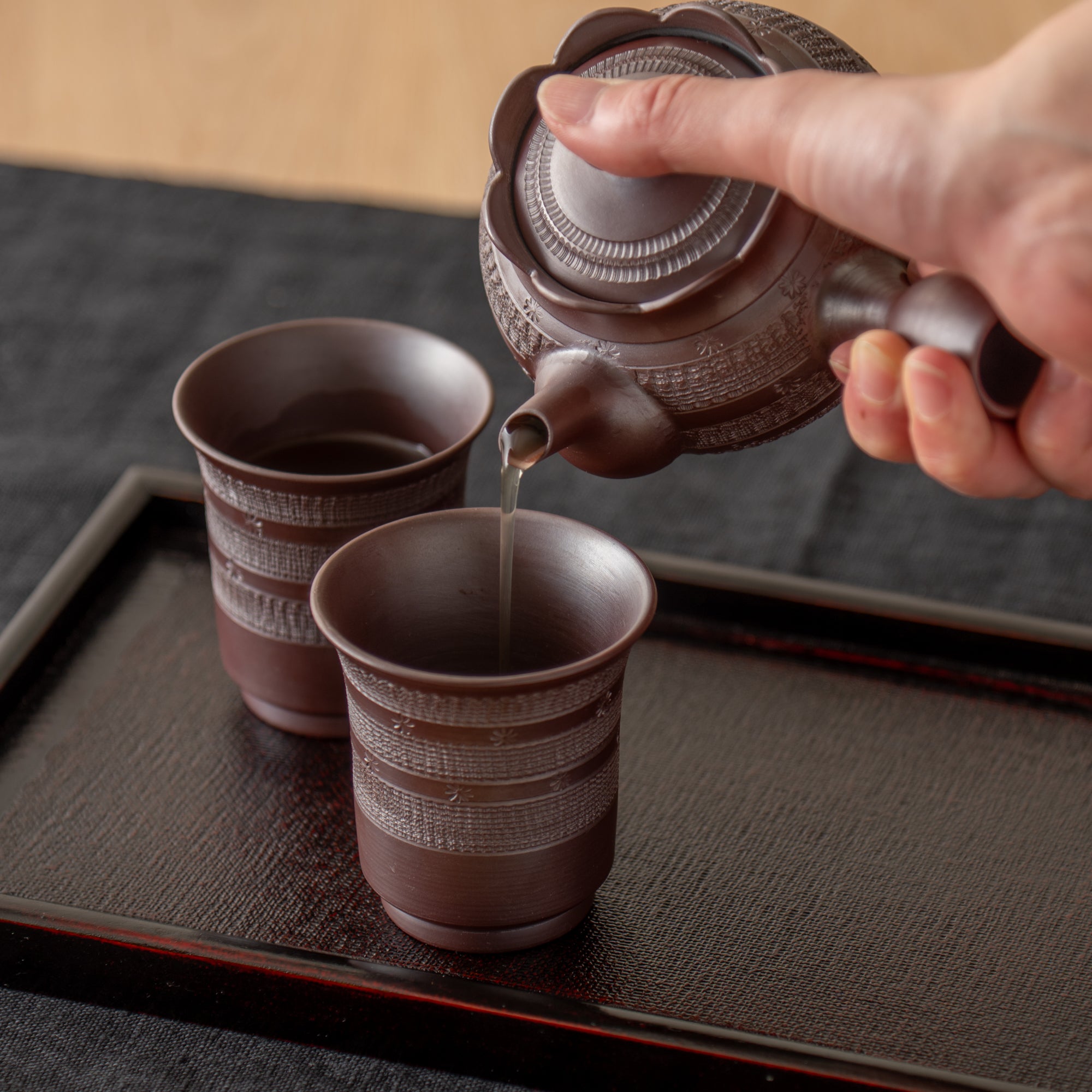 Floral Carving Japanese Tea Set