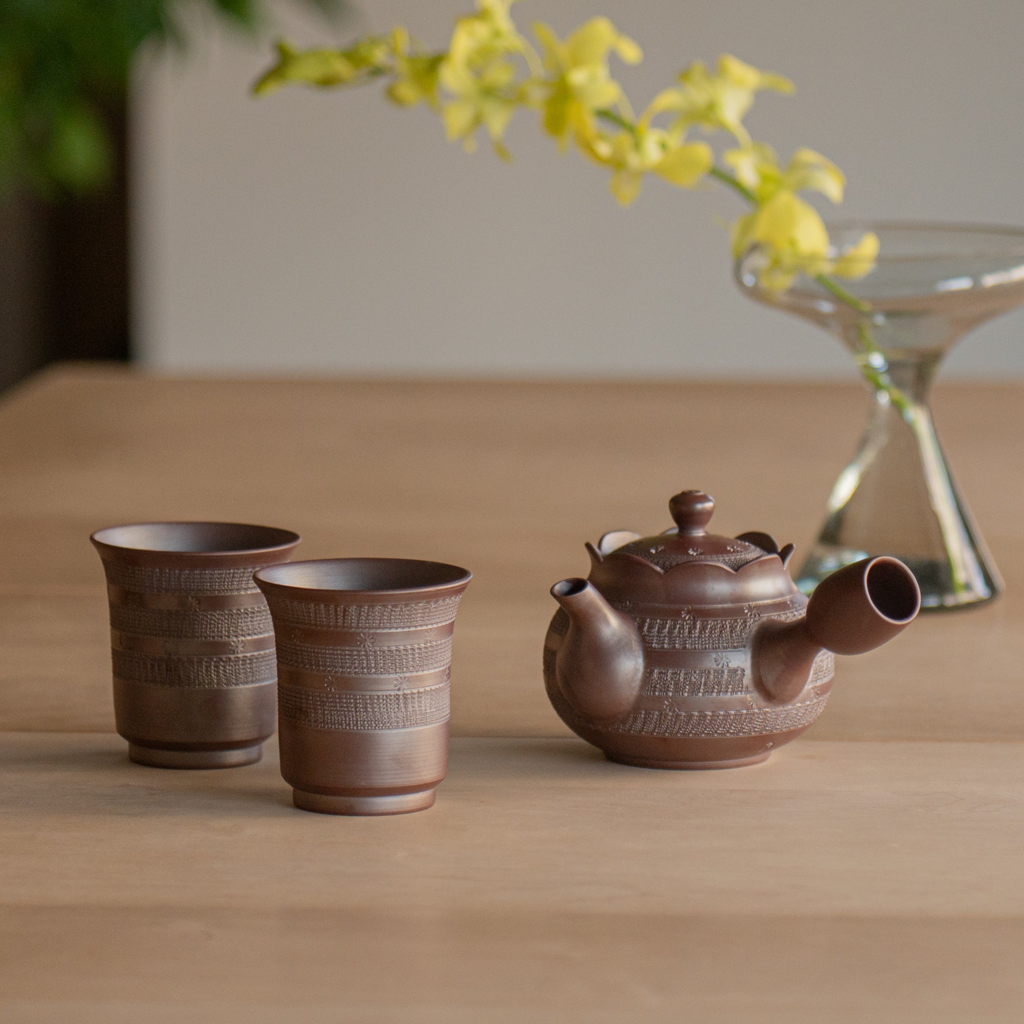Floral Carving Japanese Tea Set