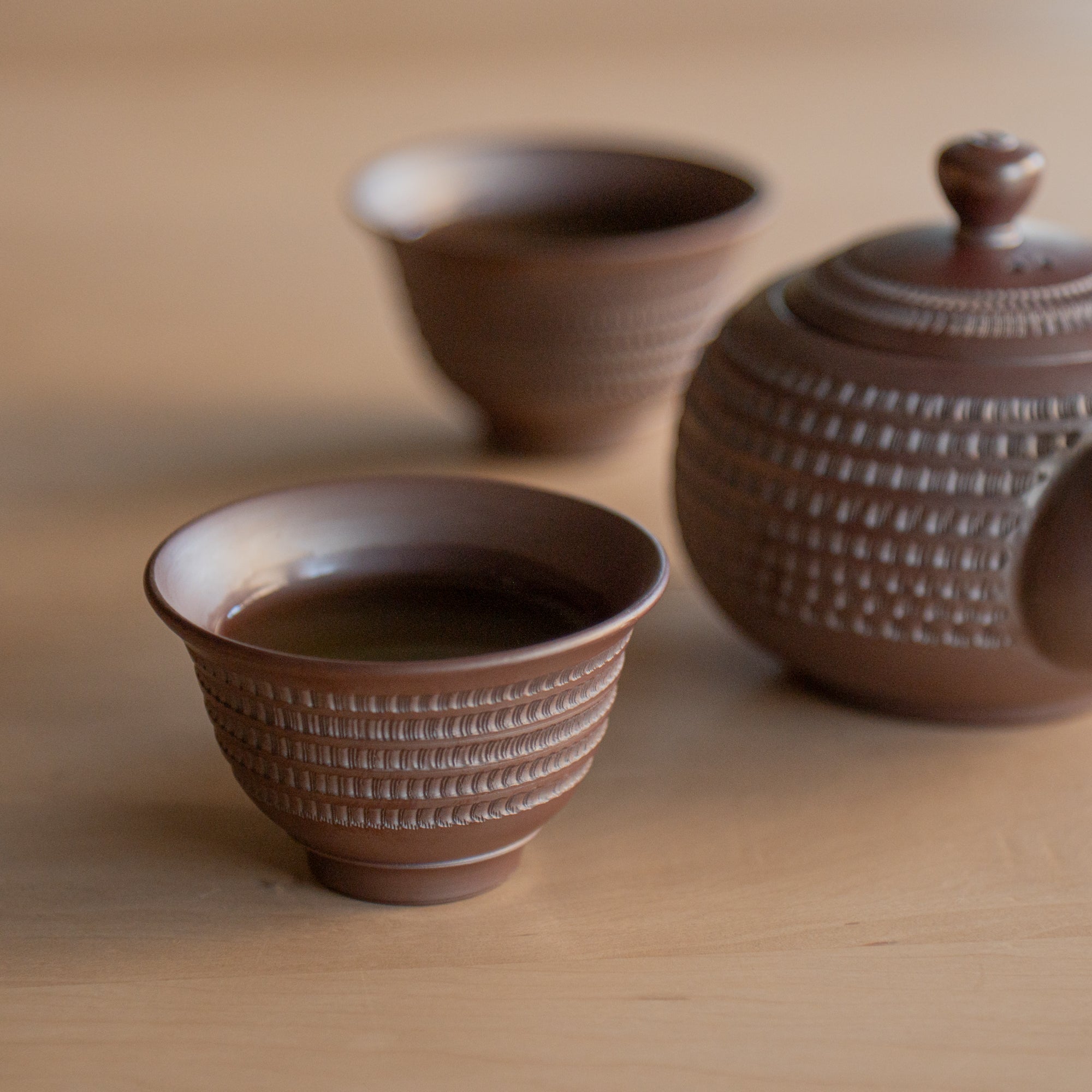 Linear Carving Japanese Tea Set