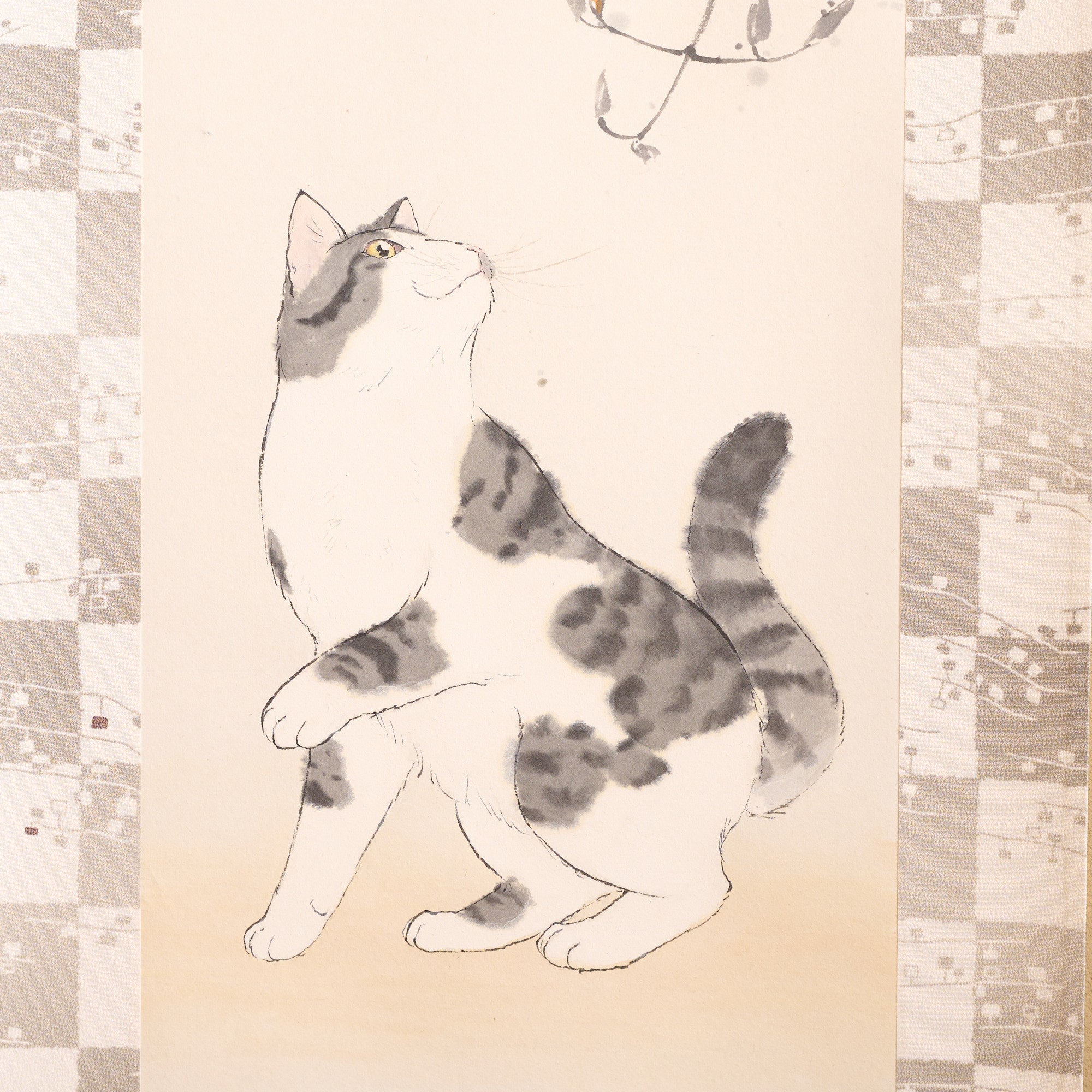 Cat and Trumpet Vine Kakejiku Hanging Scroll