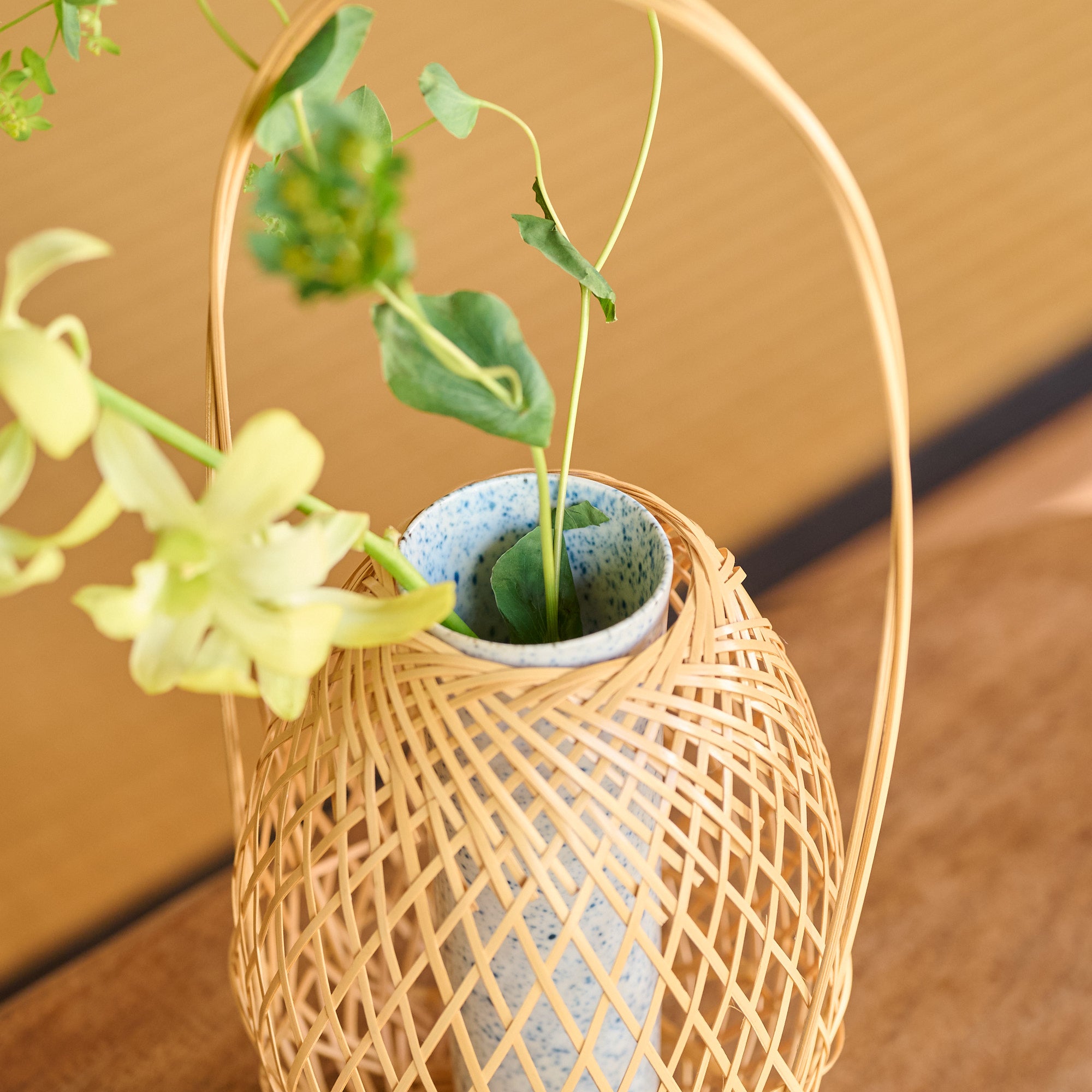 Oval Basketry Japanese Flower Vase