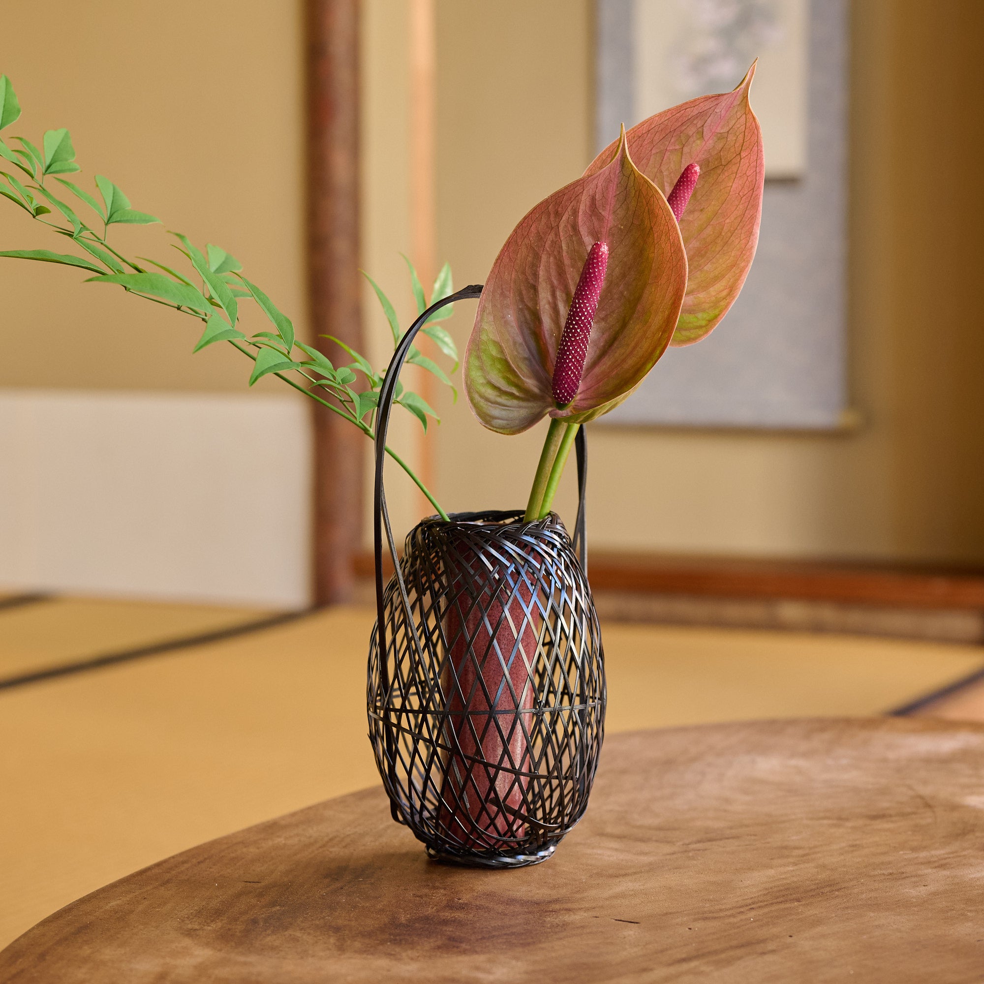 Oval Basketry Japanese Flower Vase