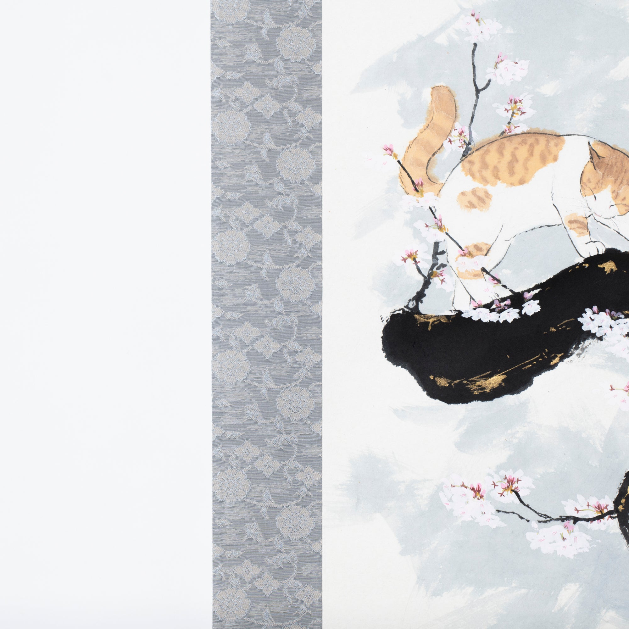 Cat and Sakura Kakejiku Hanging Scroll
