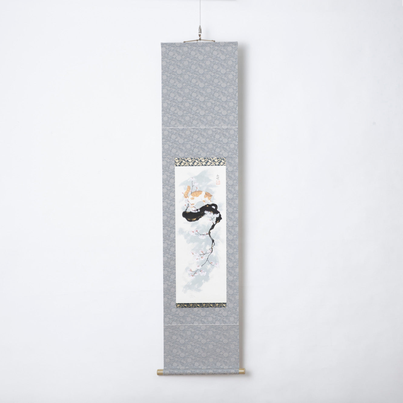 Cat and Sakura Kakejiku Hanging Scroll