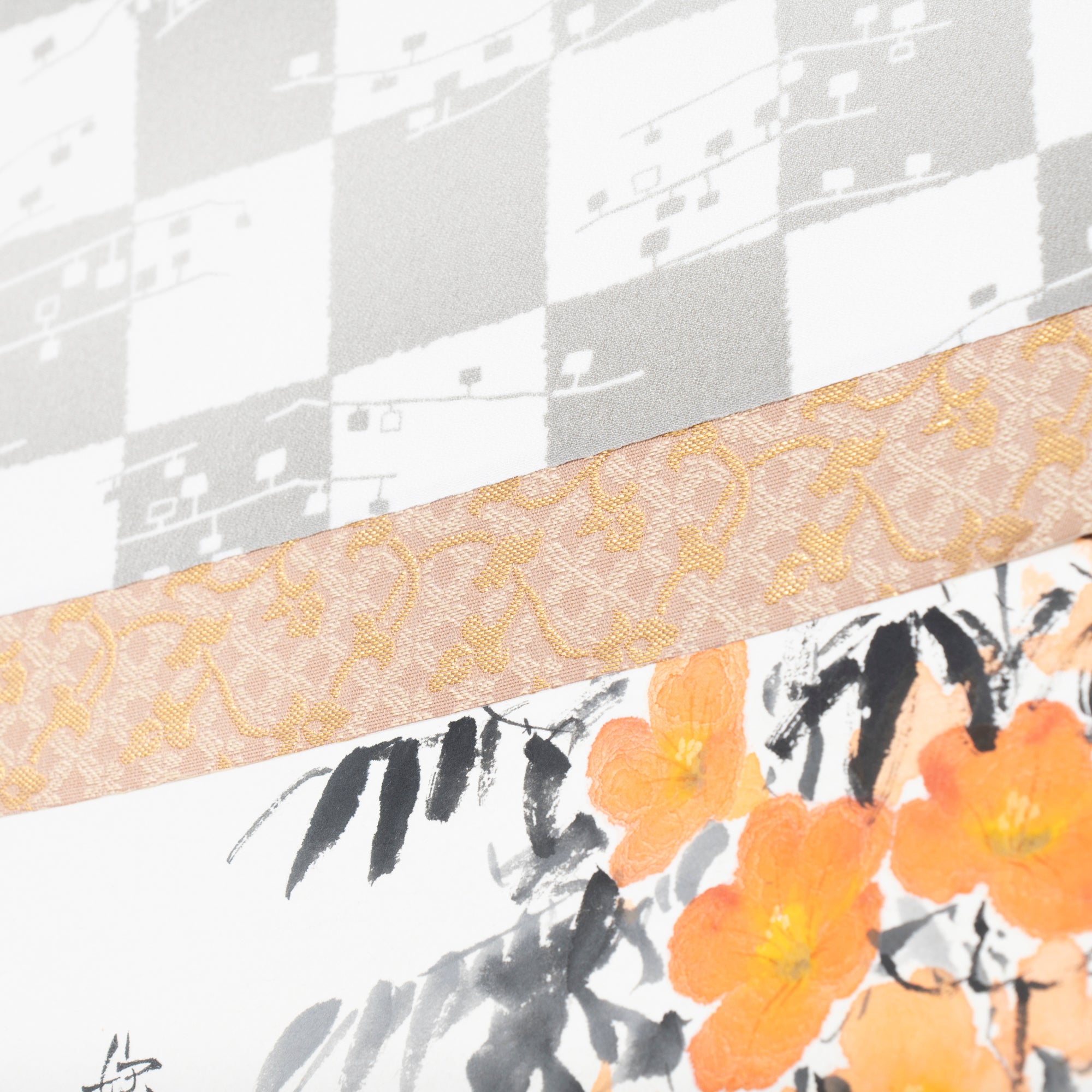 Cat and Trumpet Vine Kakejiku Hanging Scroll