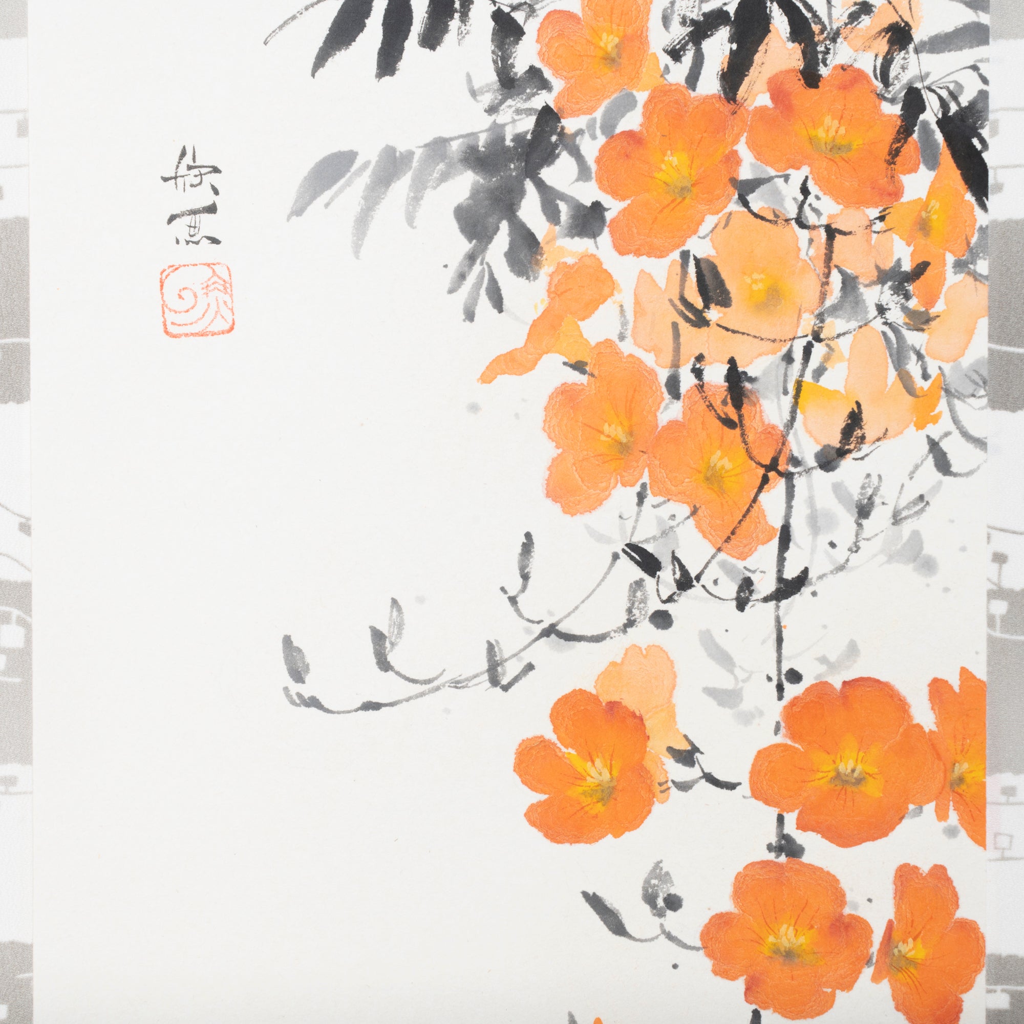 Cat and Trumpet Vine Kakejiku Hanging Scroll