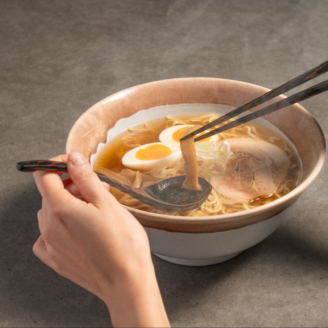 Earth-Rim Speckled Gray Ramen Bowl 8.9 IN