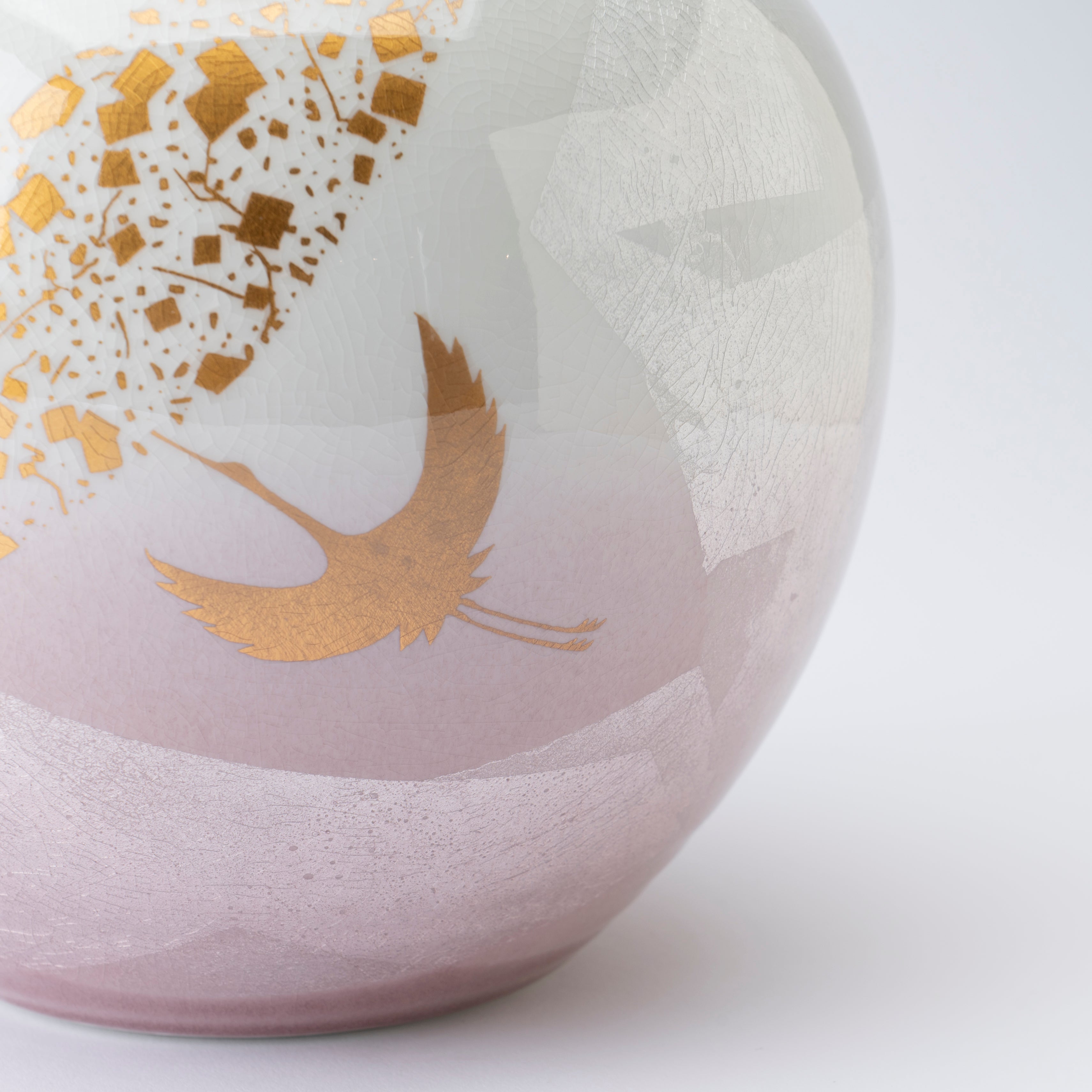 Ginsai Crane Round Japanese Flower Vase 6.9 IN