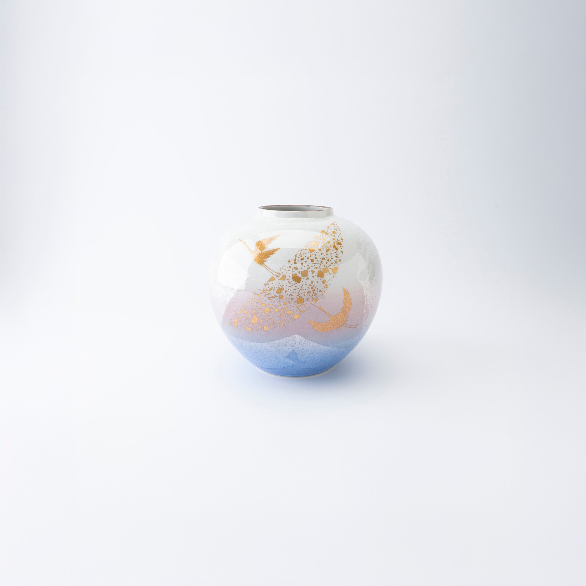 Ginsai Crane Round Japanese Flower Vase 6.9 IN