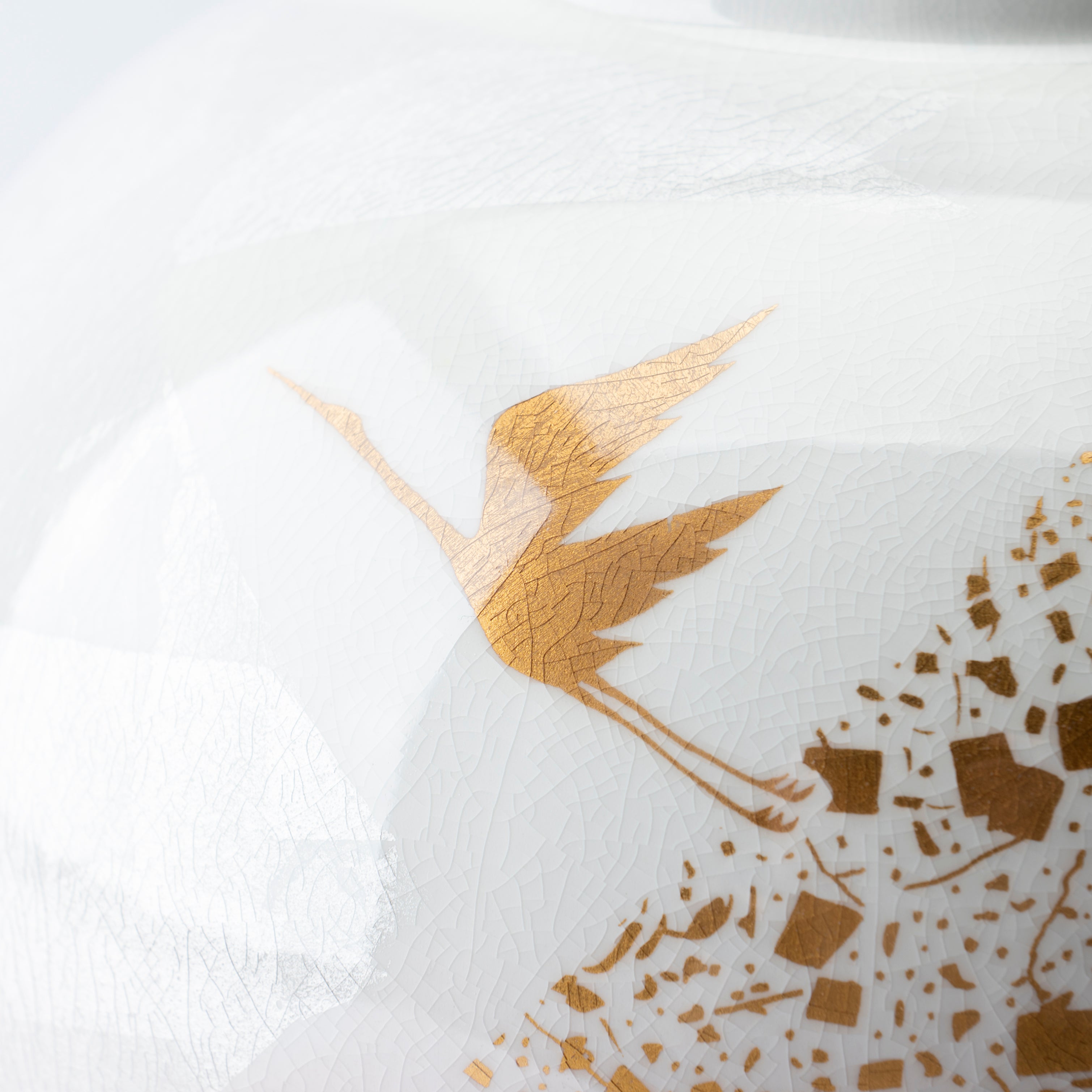 Ginsai Crane Round Japanese Flower Vase 8.1 IN