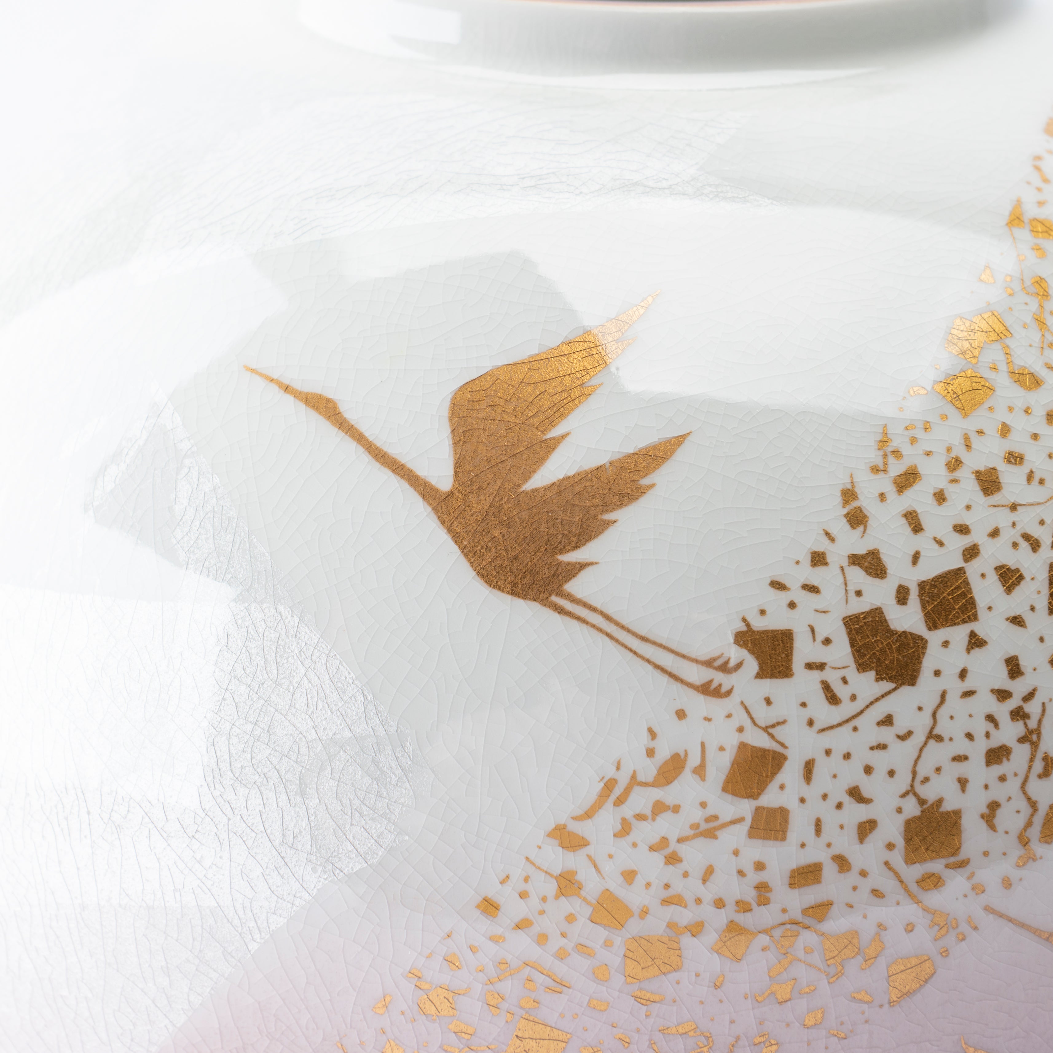 Ginsai Crane Round Japanese Flower Vase 8.1 IN