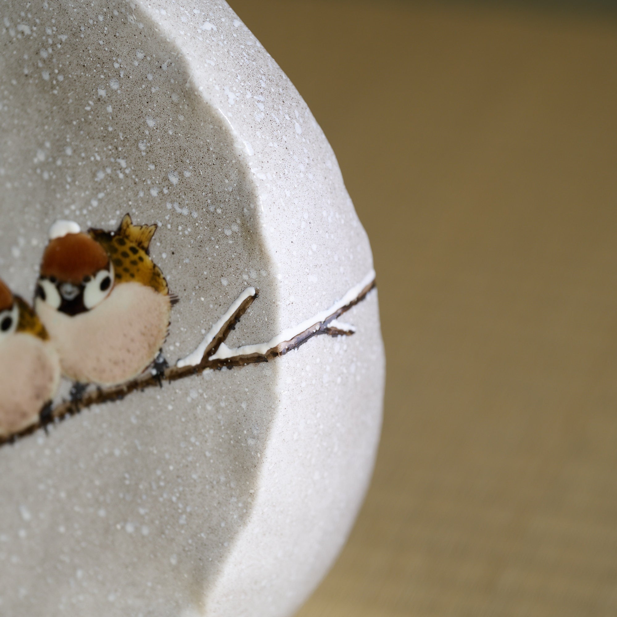 Snow and Sparrows Round-Window Japanese Flower Vase