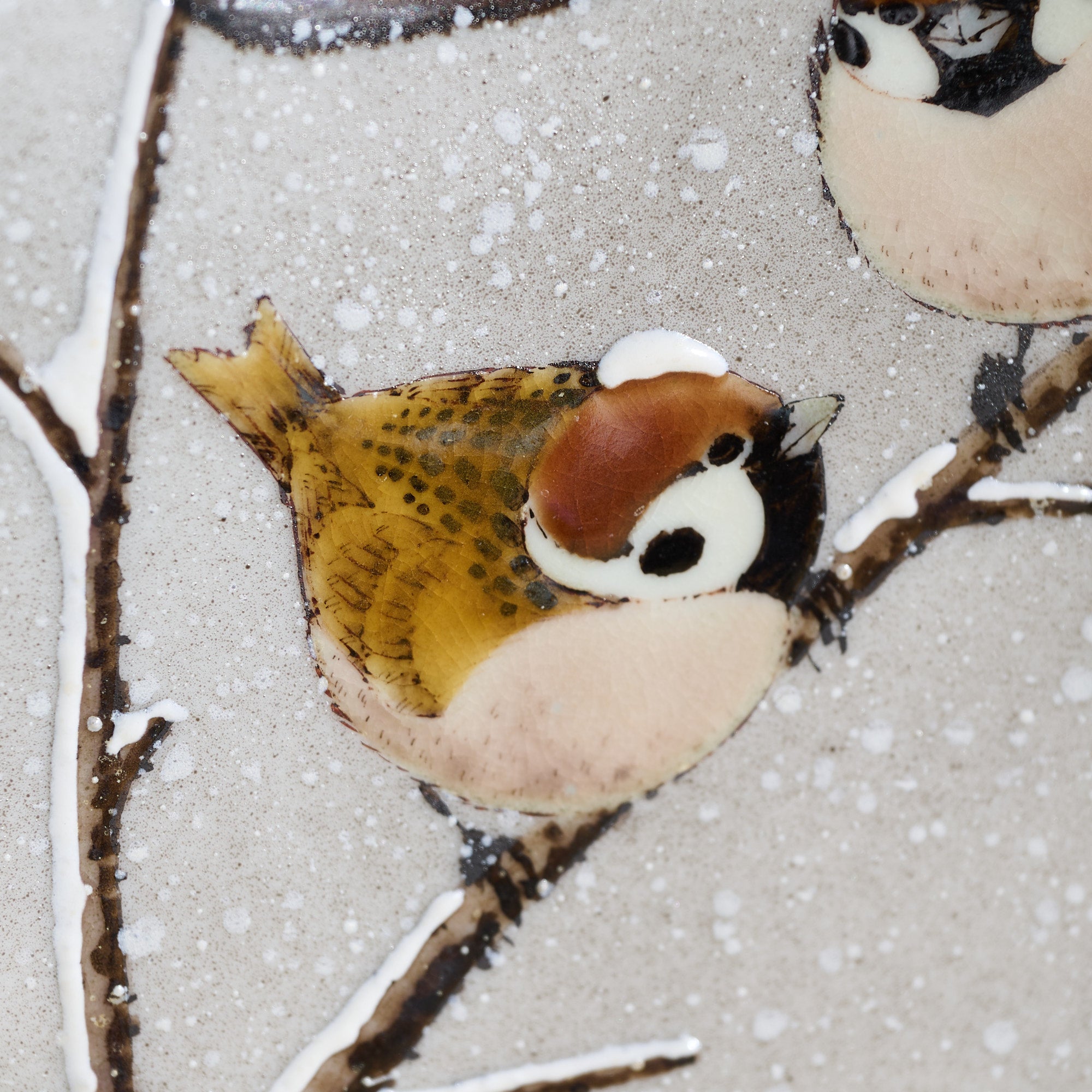 Snow and Sparrows Round-Window Japanese Flower Vase