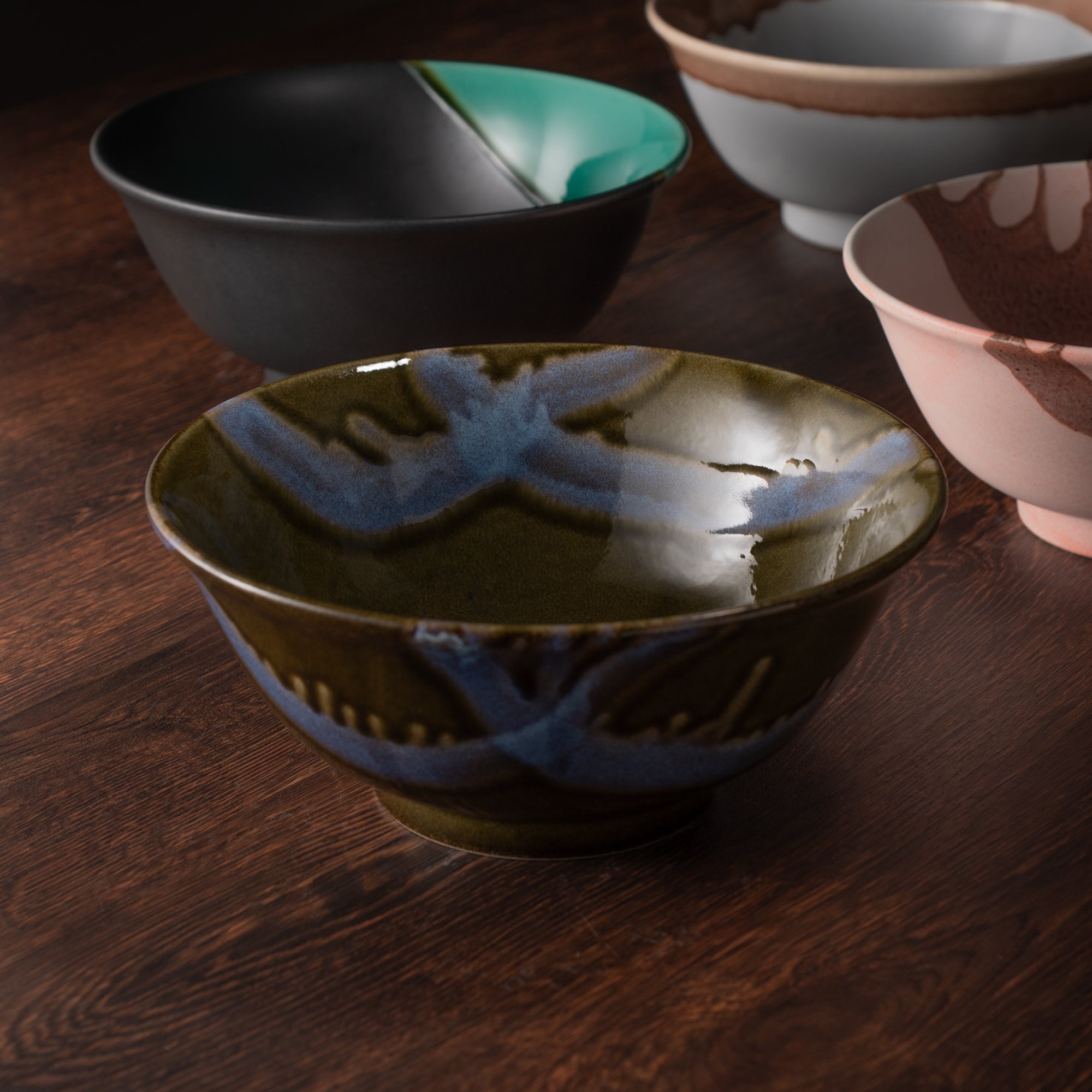 Blue Stroke Green Ramen Bowl 8.9 IN