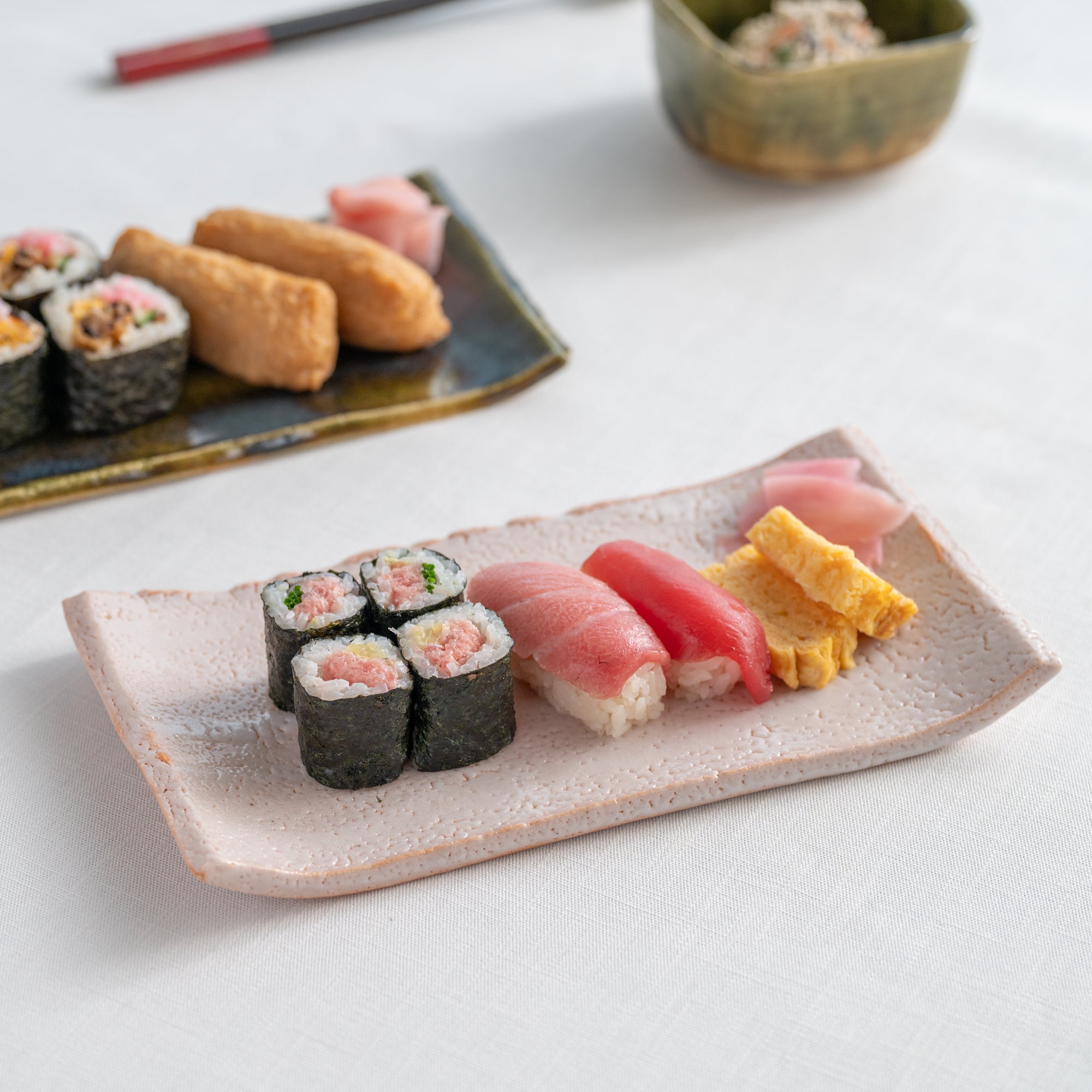 Shino Blush Flat Rectangular Dinner Plate