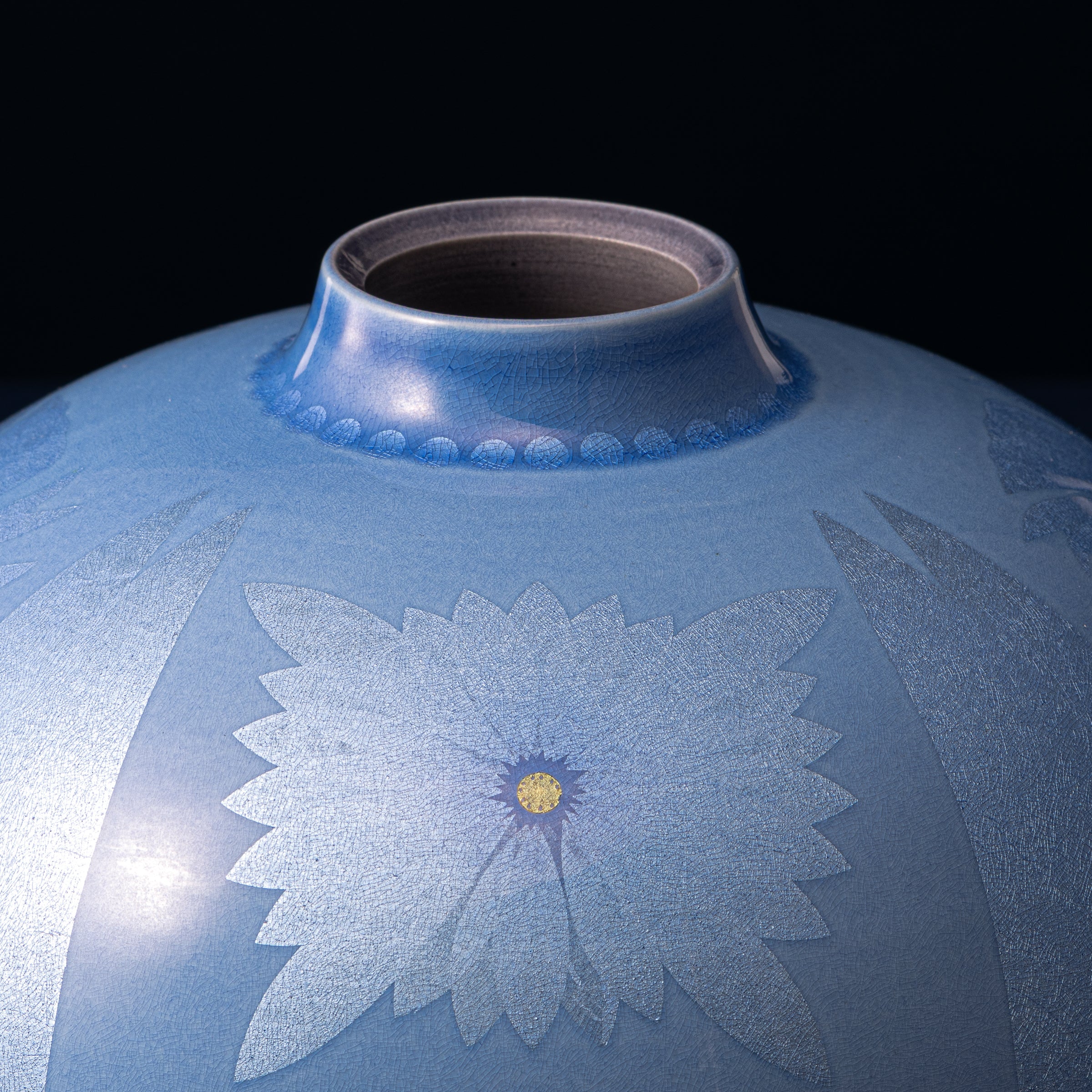 Yuri-Ginsai Pale Azure Flower Pattern Vase