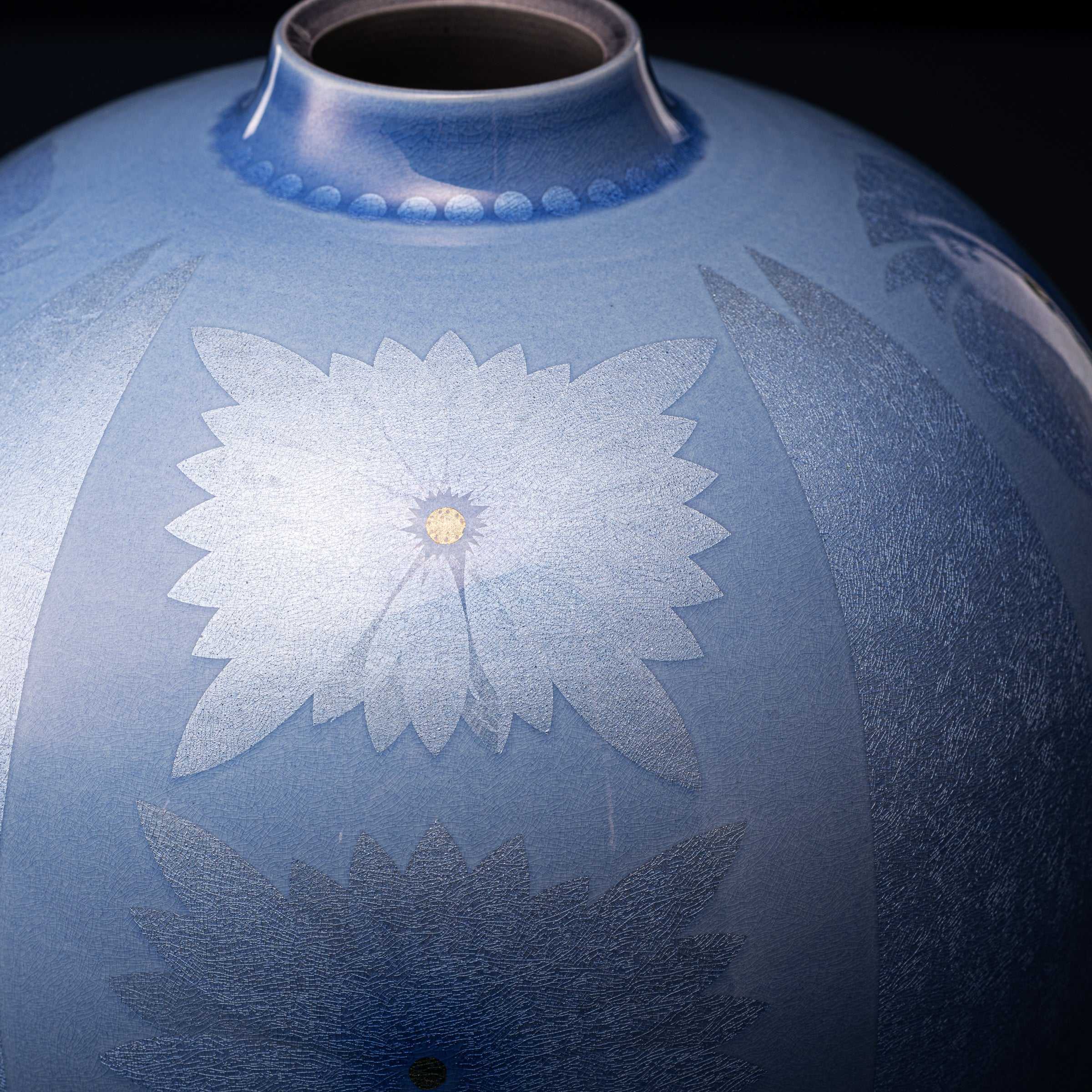 Yuri-Ginsai Pale Azure Flower Pattern Vase