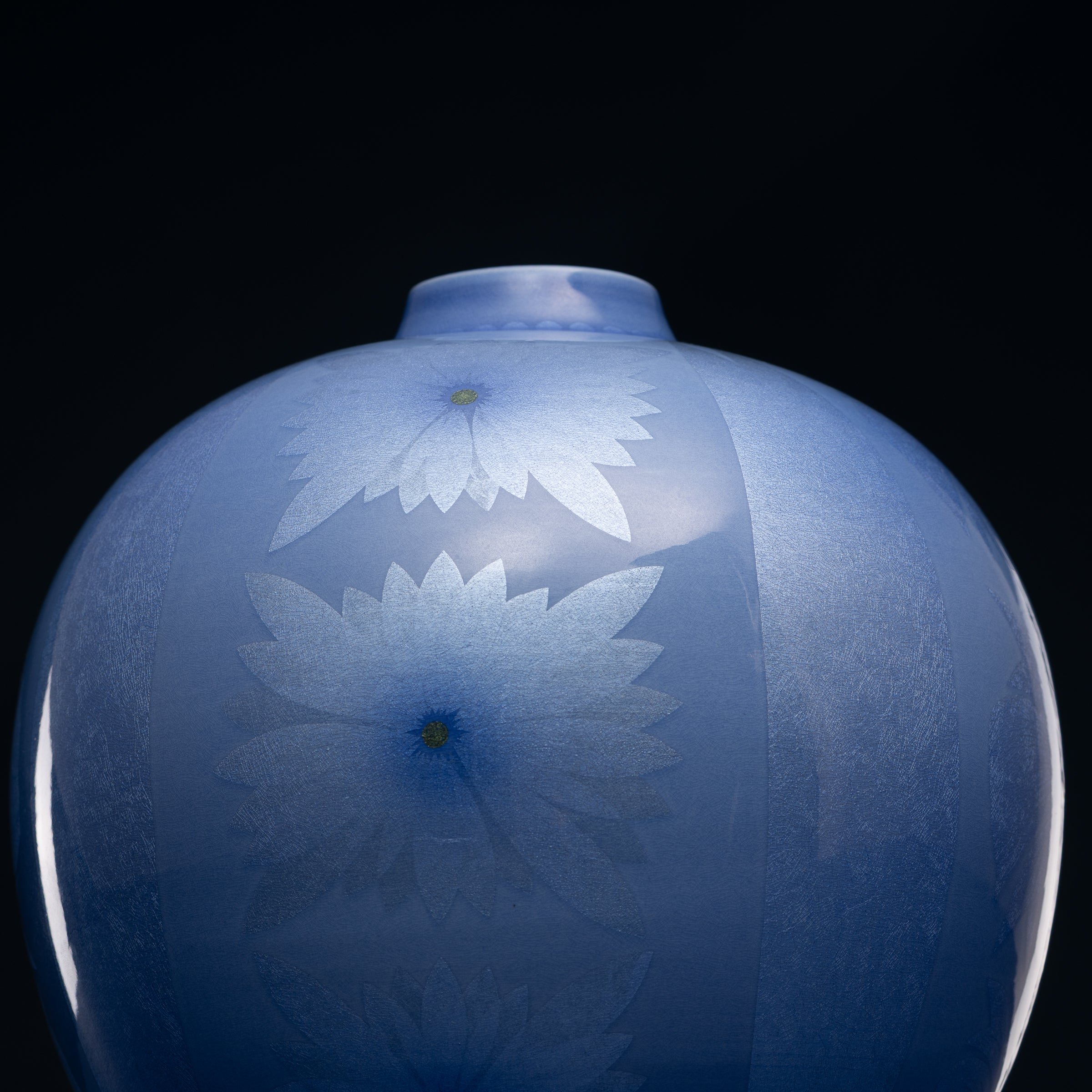 Yuri-Ginsai Pale Azure Flower Pattern Vase