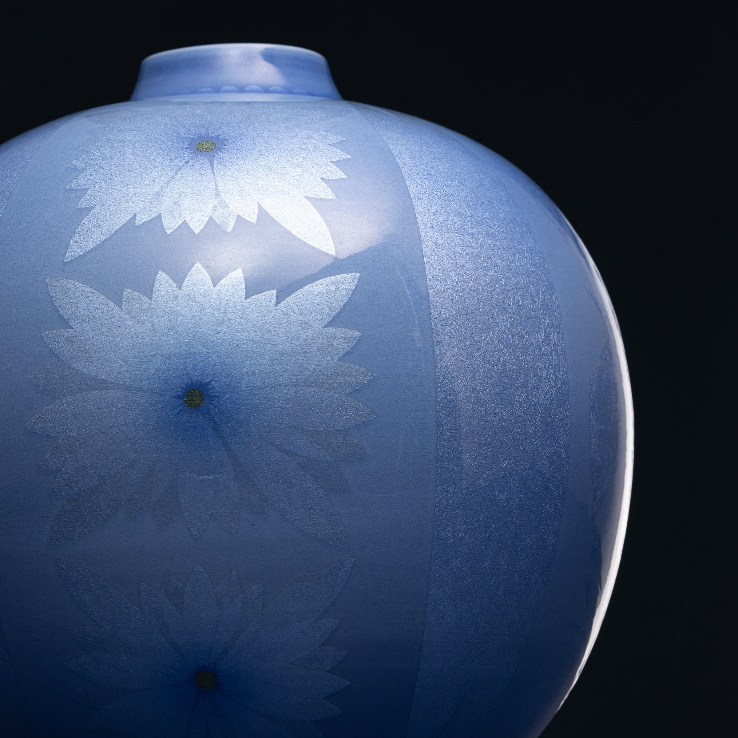 Yuri-Ginsai Pale Azure Flower Pattern Vase