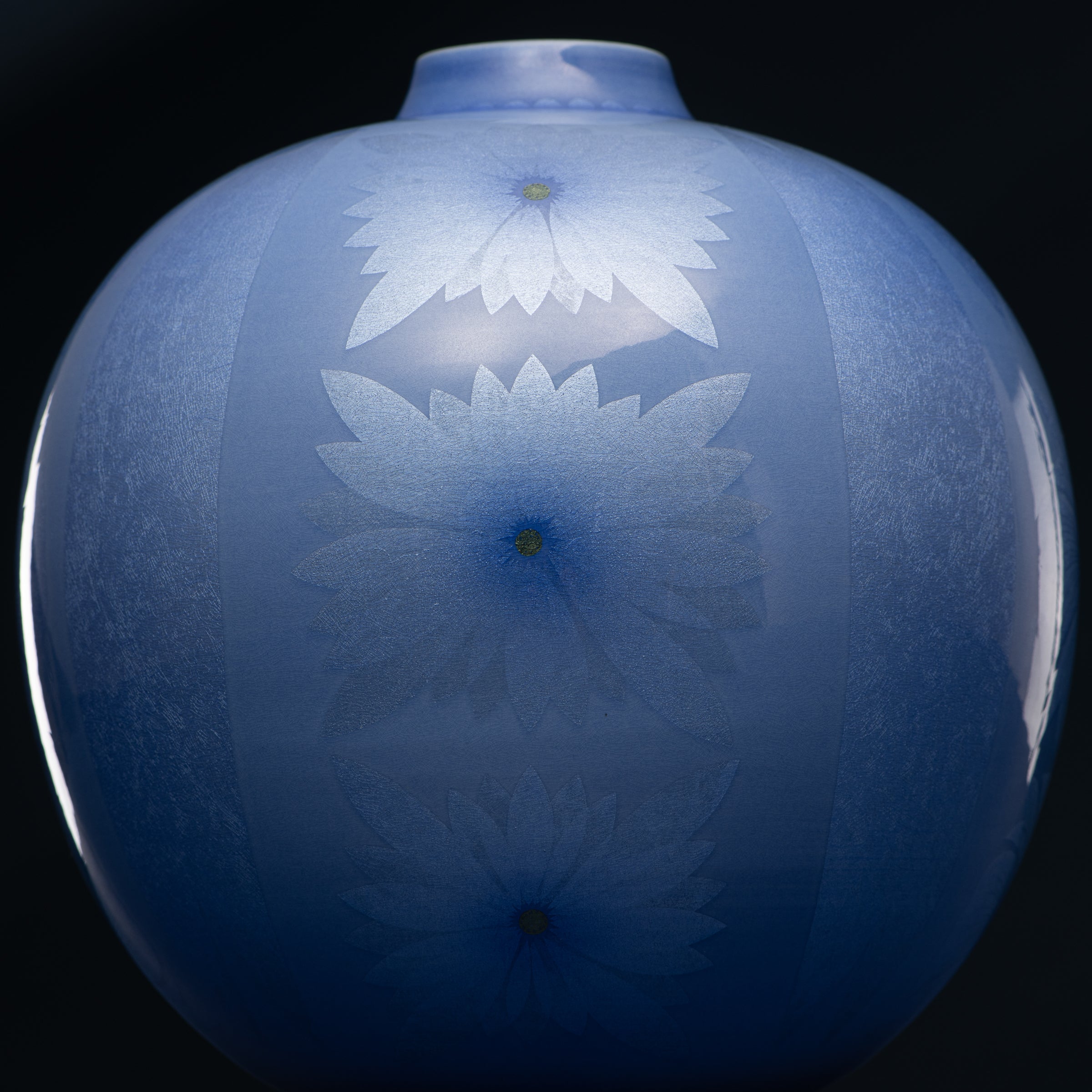 Yuri-Ginsai Pale Azure Flower Pattern Vase