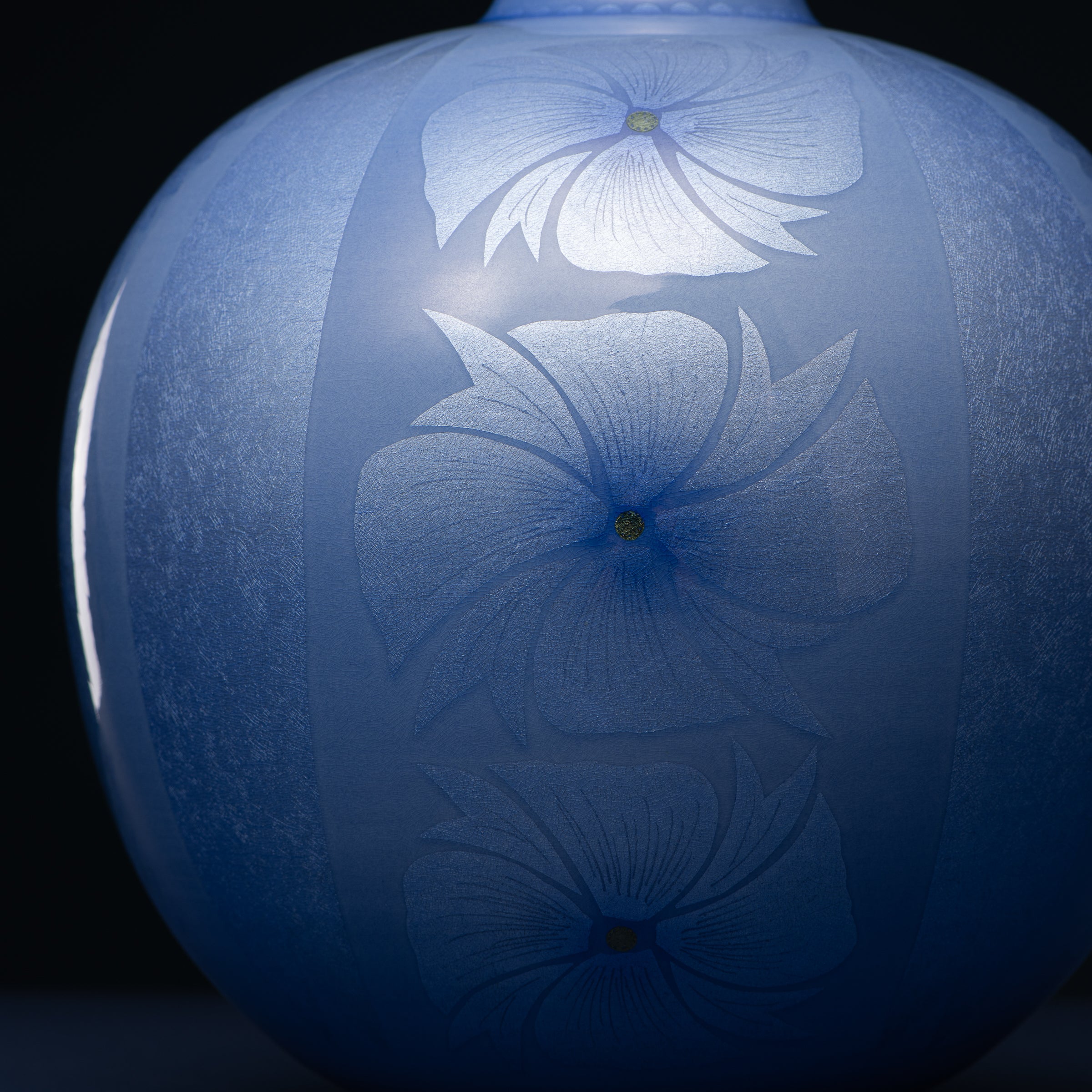 Yuri-Ginsai Pale Azure Flower Pattern Vase