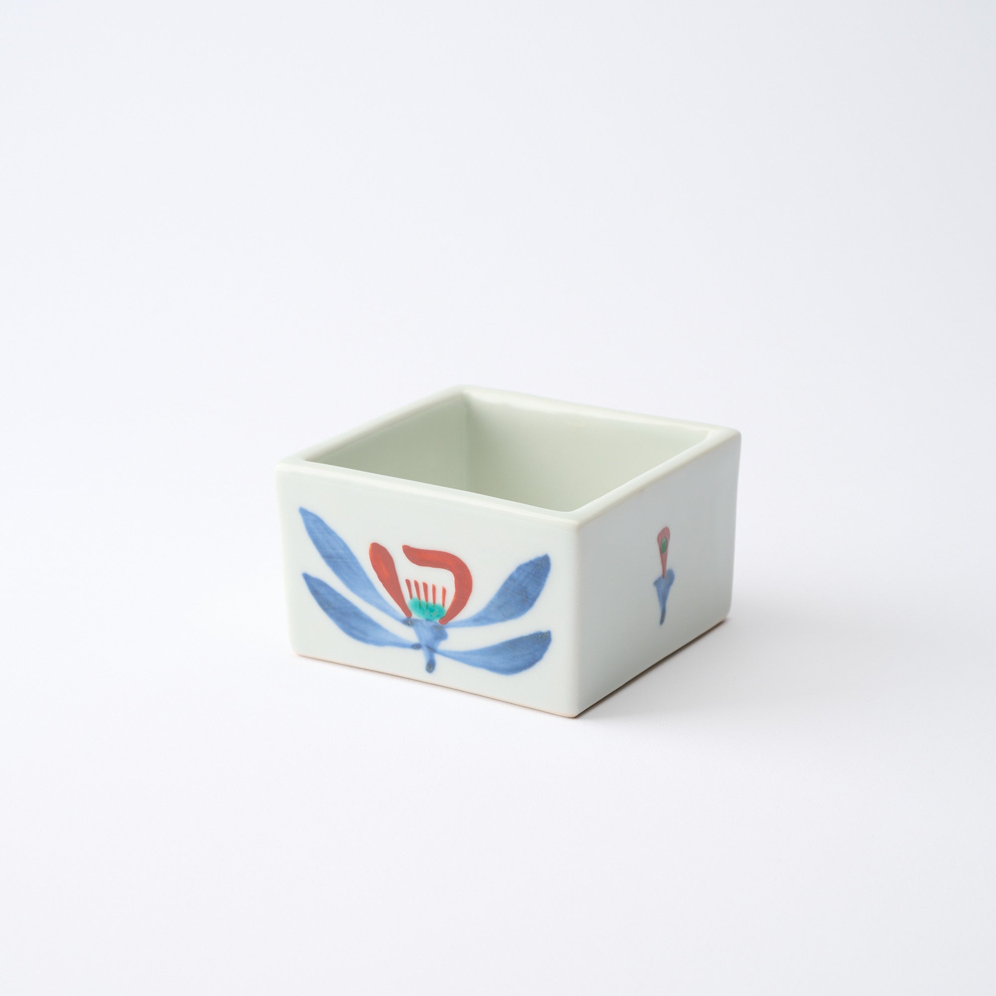 Red Flower and Dragonfly Square Kobachi Small Bowl
