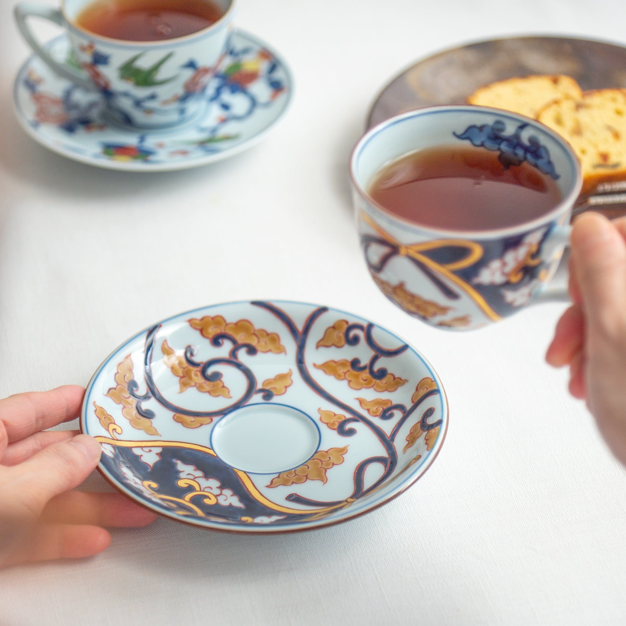 Deep Cobalt Knotted Arabesque Cup and Saucer