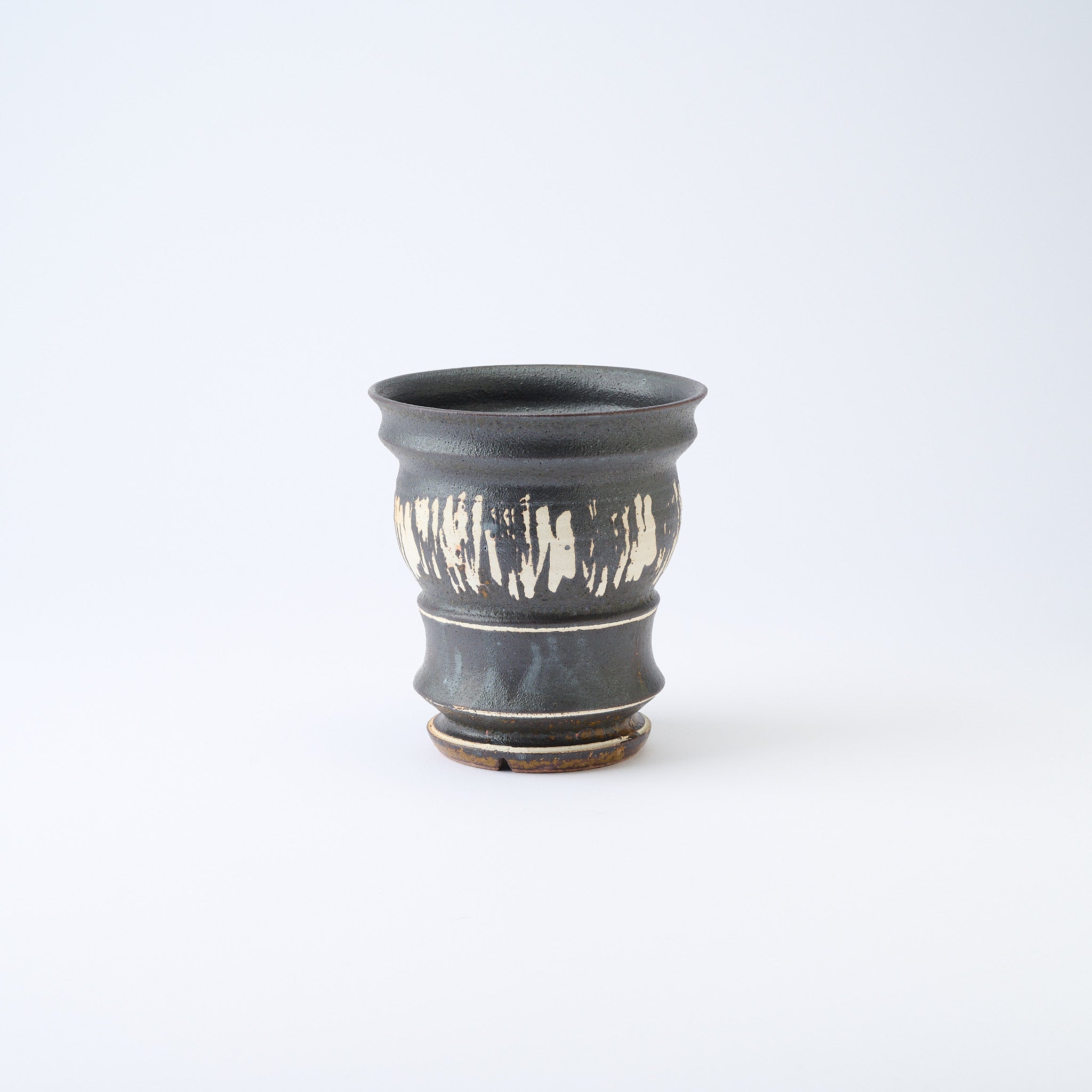 Torch White Inlay on Black Plant Pot 4.7 In