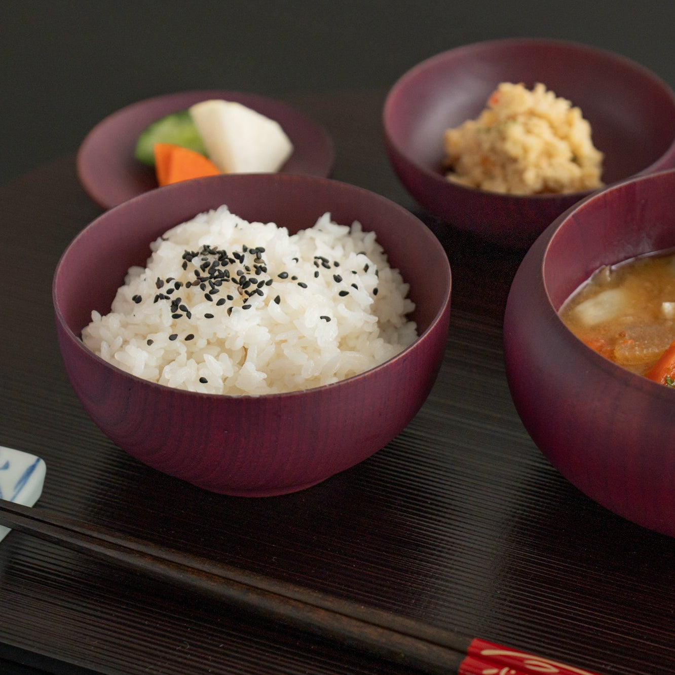 Purple Matte Wipe-lacquer Finish Oryoki Bowl Set