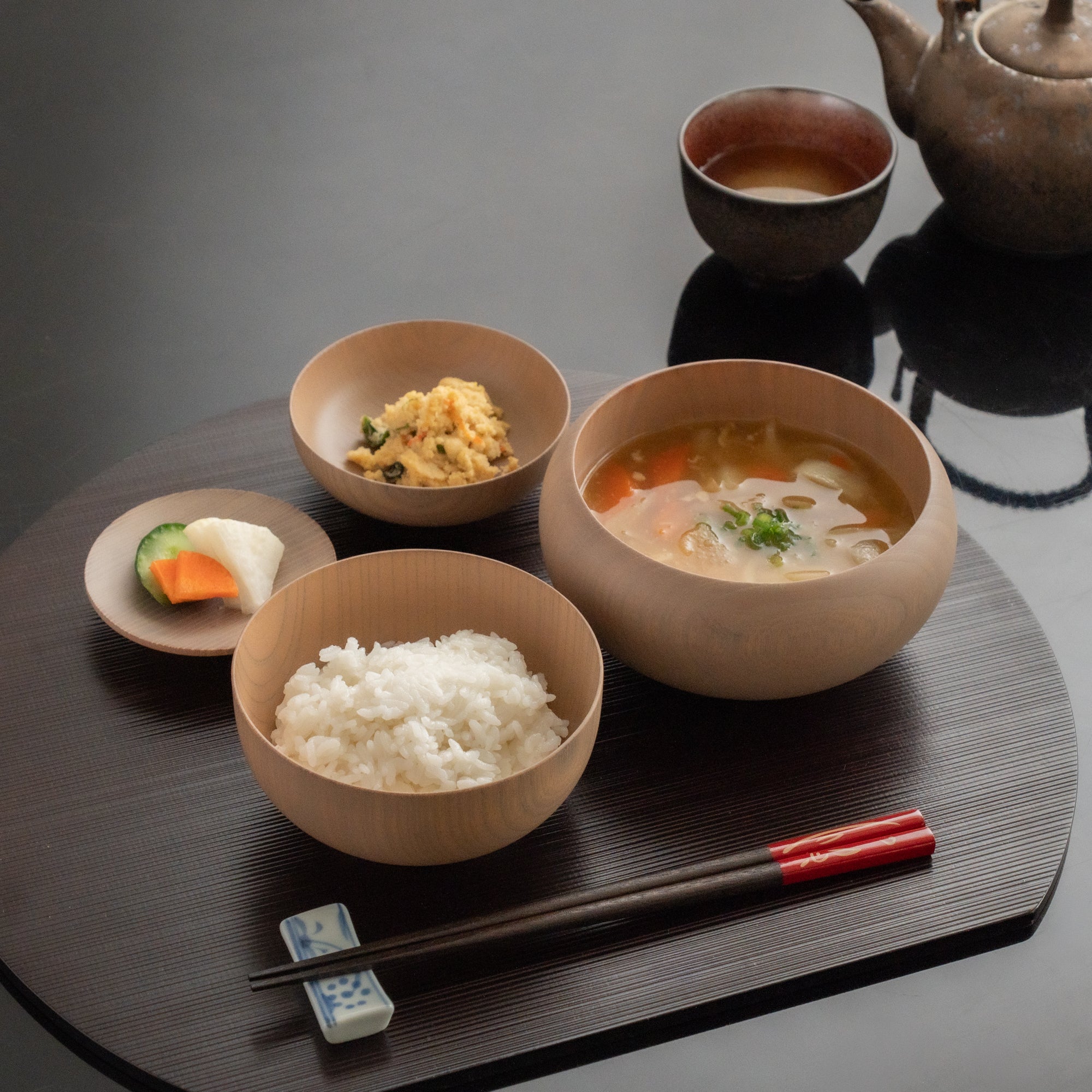 White Matte Wipe-Lacquer Finish Oryoki Bowl Set