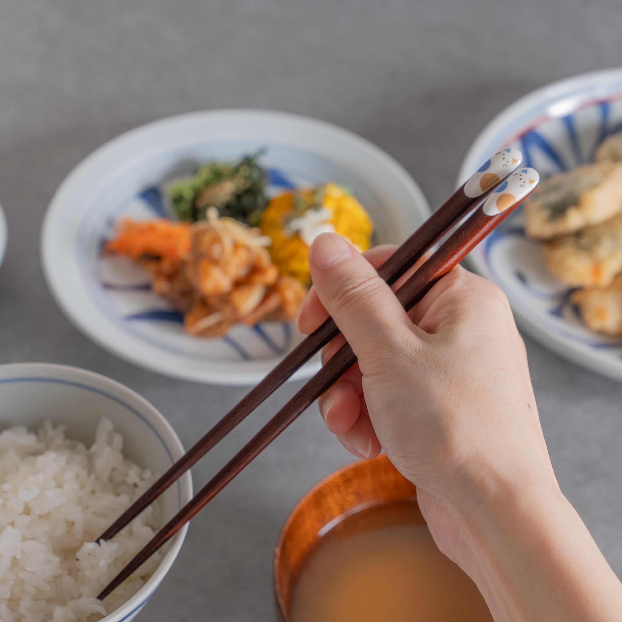 Essstäbchenpaar mit Katzenmuster Satz mit Essstäbchenablagen