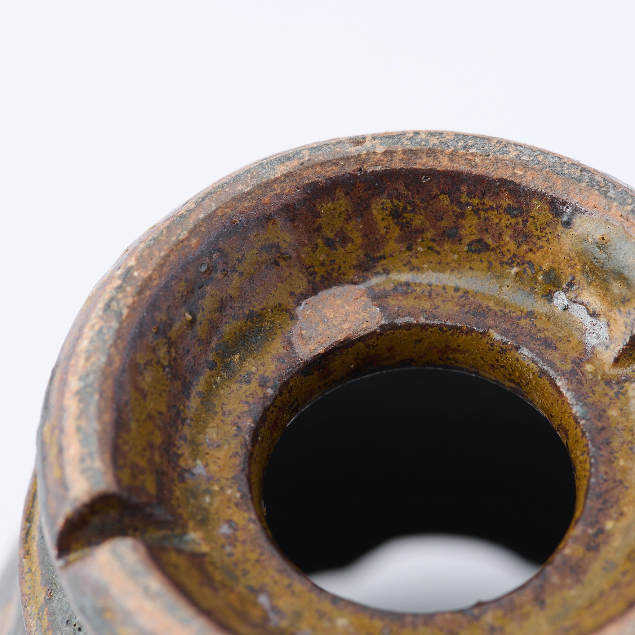 Chalaza Cracked Rim Brown Inlay on Black Plant Pot 3.7 In