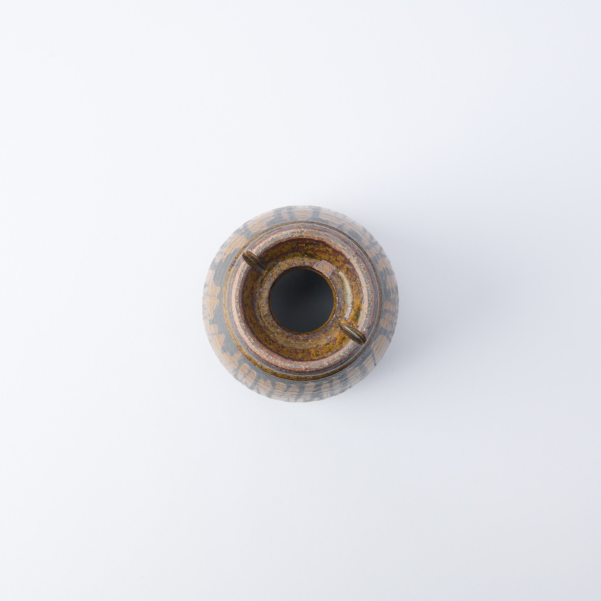 Chalaza Cracked Rim Brown Inlay on Black Plant Pot 3.7 In