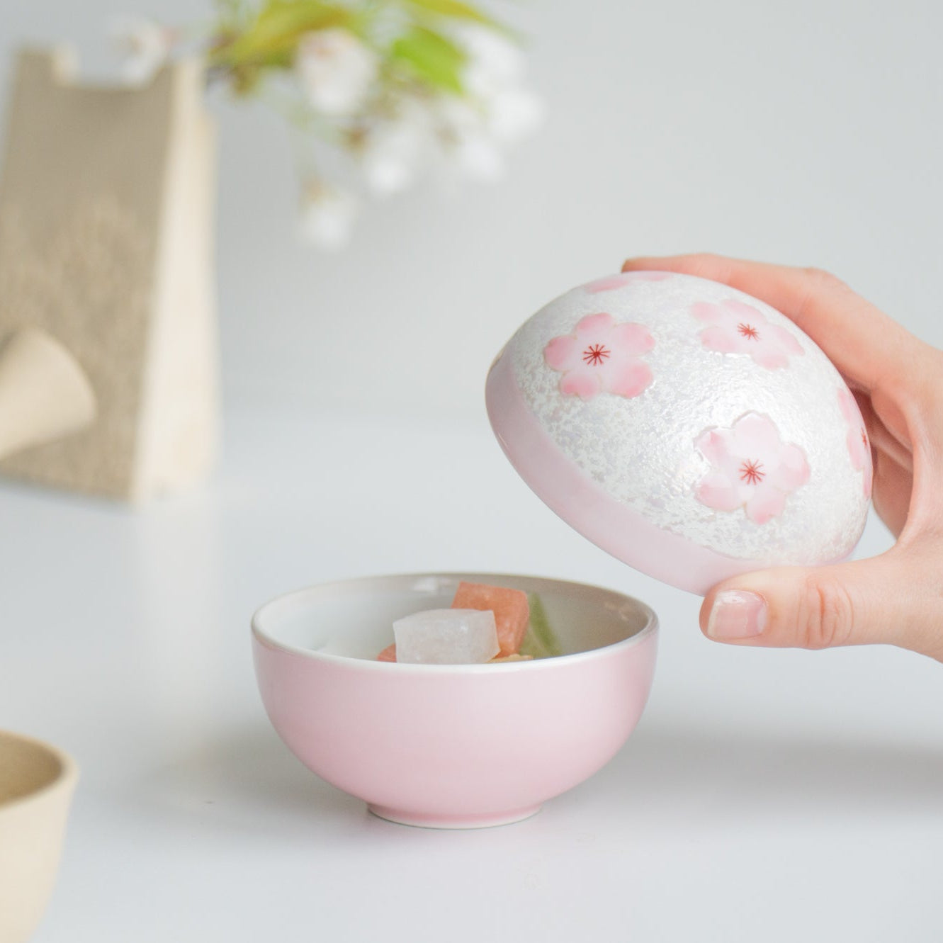 Lustrous Pink Sakura Candy Box with Lid