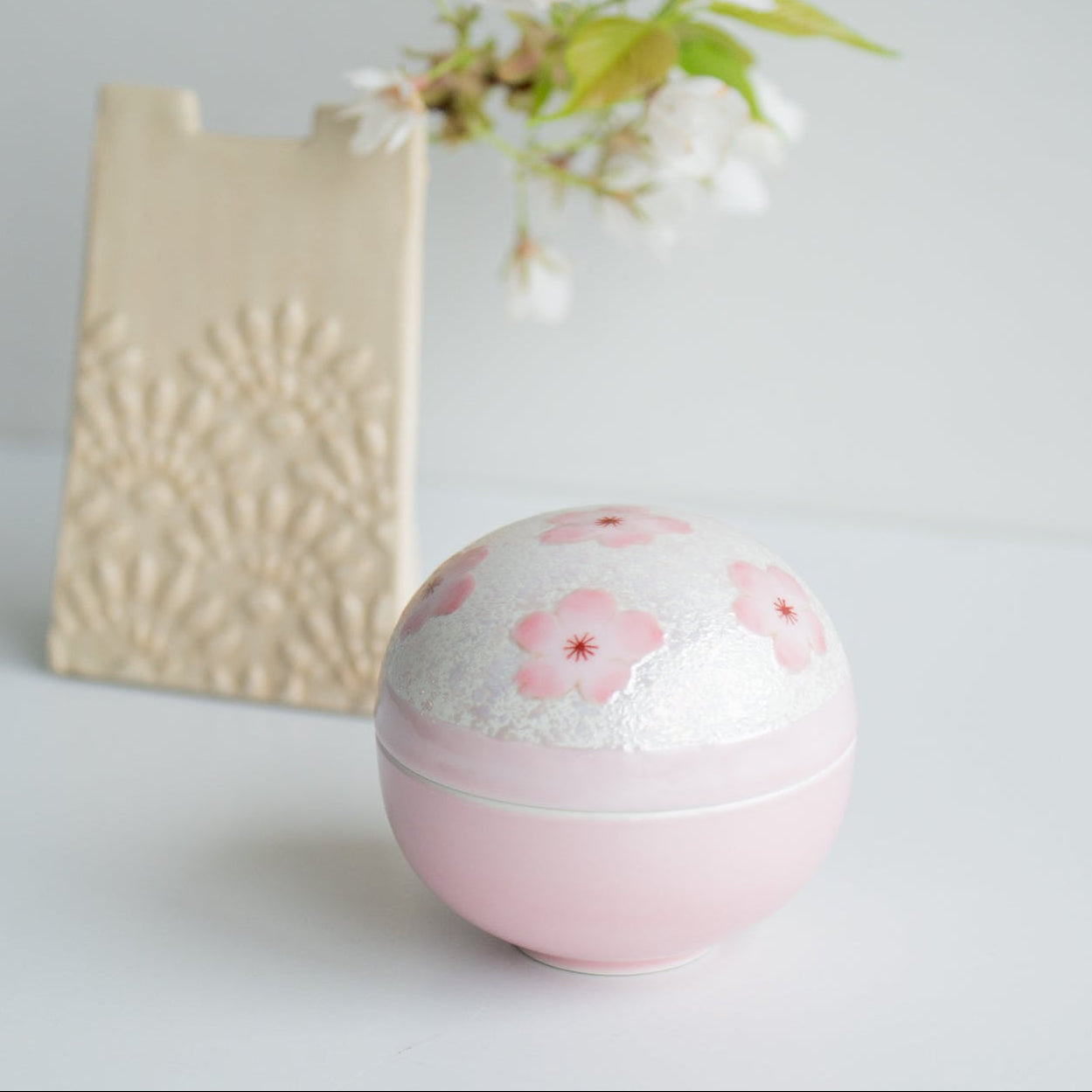 Lustrous Pink Sakura Candy Box with Lid