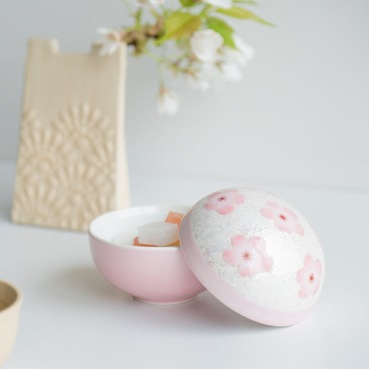 Lustrous Pink Sakura Candy Box with Lid