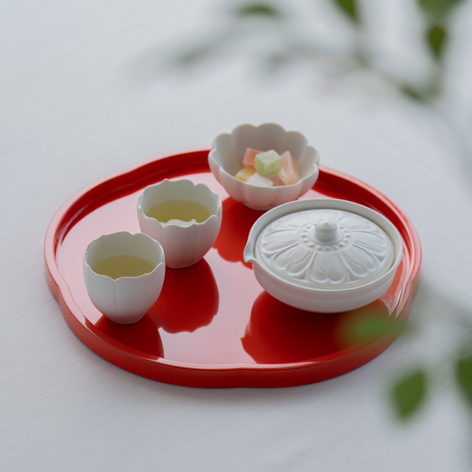 Red Plum-Shaped Serving Tray 11.6 IN